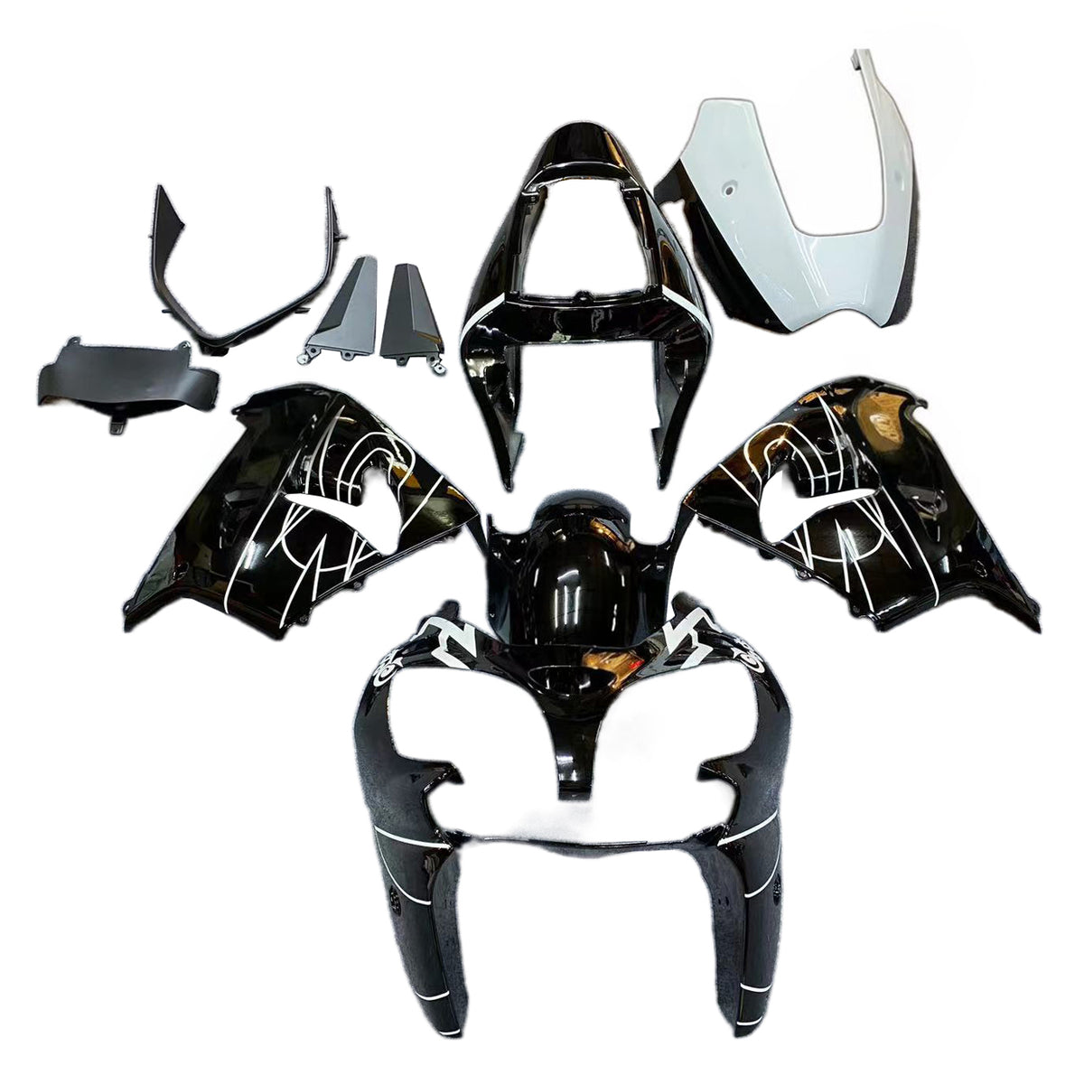 Amotopart 2002-2003 Kawasaki ZX-9R Black White Fairing Kit