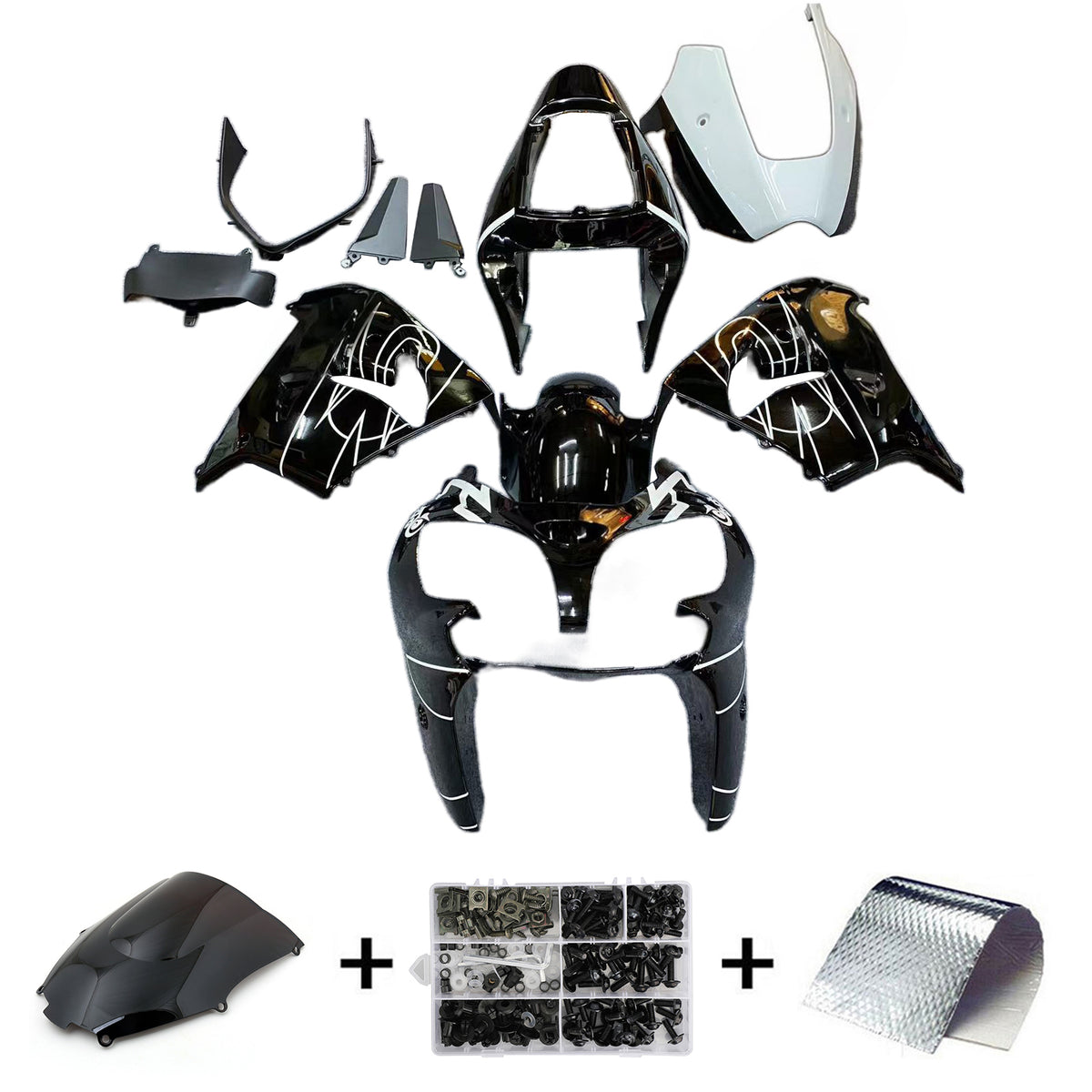 Amotopart 2002-2003 Kawasaki ZX-9R Black White Fairing Kit