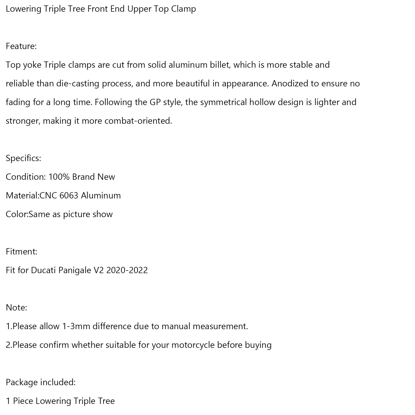 Abaissement Triple Tree Front Front supérieur supérieur Pince pour Ducati Panigale V2 2018-2022