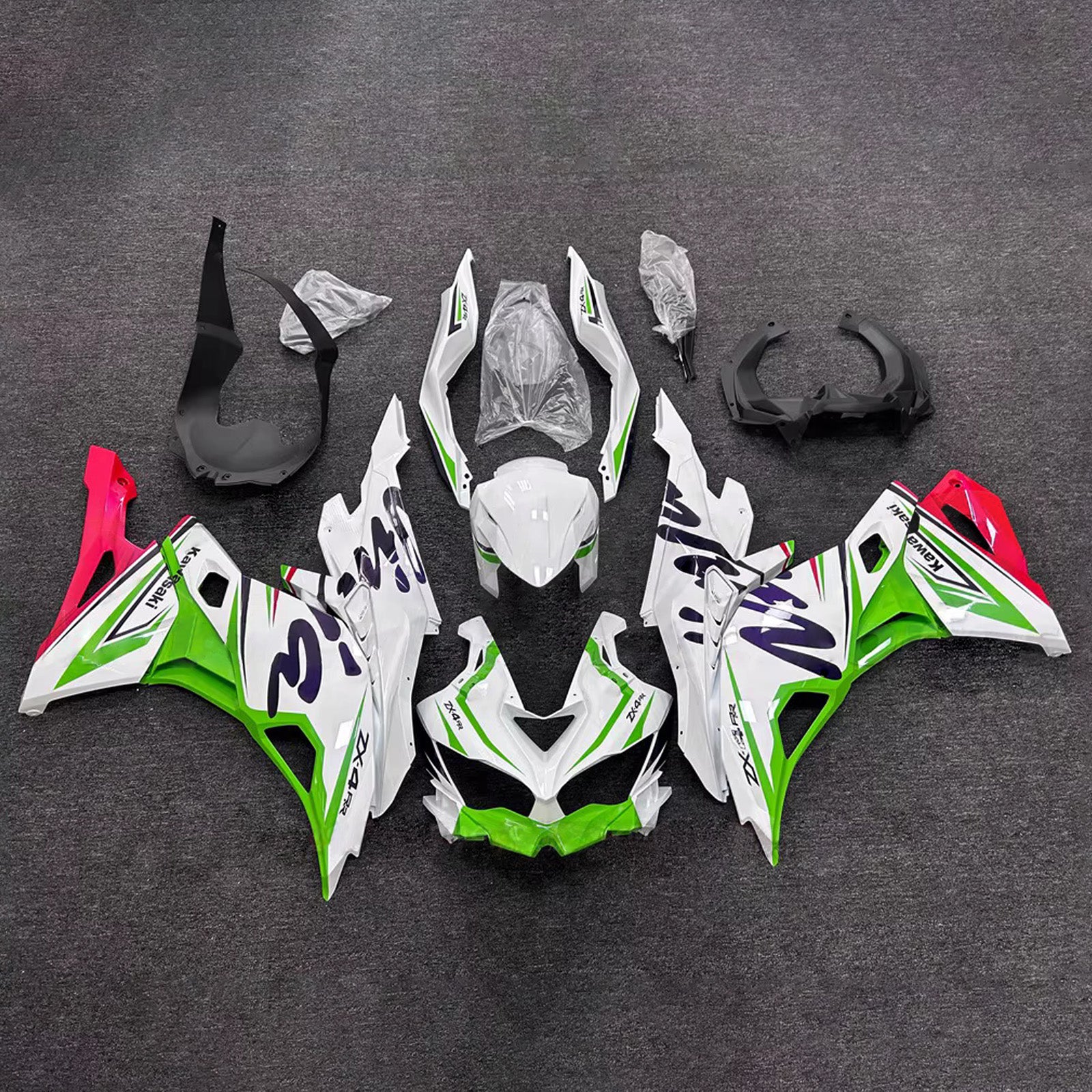 Amotopart 2019-2022 Kawasaki Ninja ZX-25R 2023-2025 Kawasaki Ninja ZX-4R/ZX-4RR White Green Pink Fairing Kit