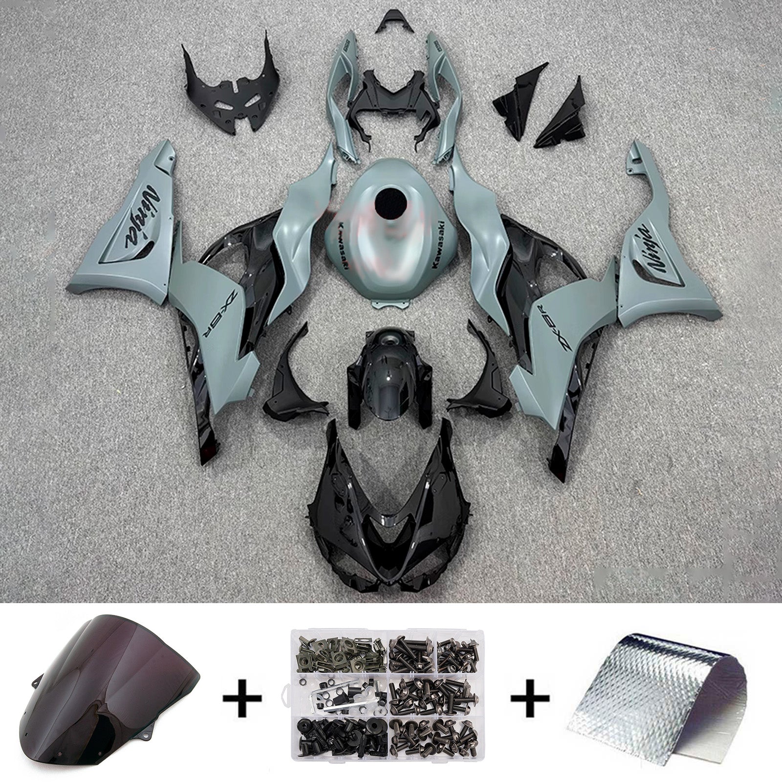 Amotopart 2024-2025 KawasakiΒ ZX-6R Black Grey Fairing Kit