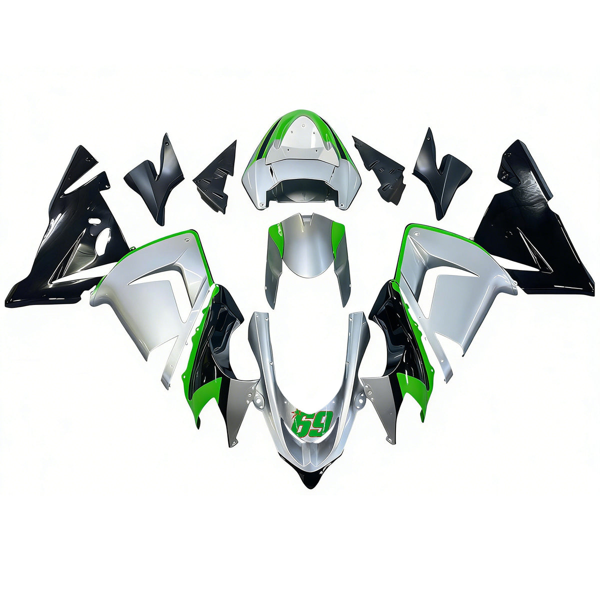 Amotopart 2004-2005 カワサキ ZX-10R グリーン グレー ホワイト ブラック フェアリングキット