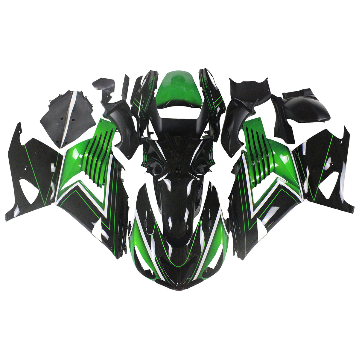 Amotopart 2006-2011 Kawasaki ZX-14R Black Gray Green White Fairing Kit