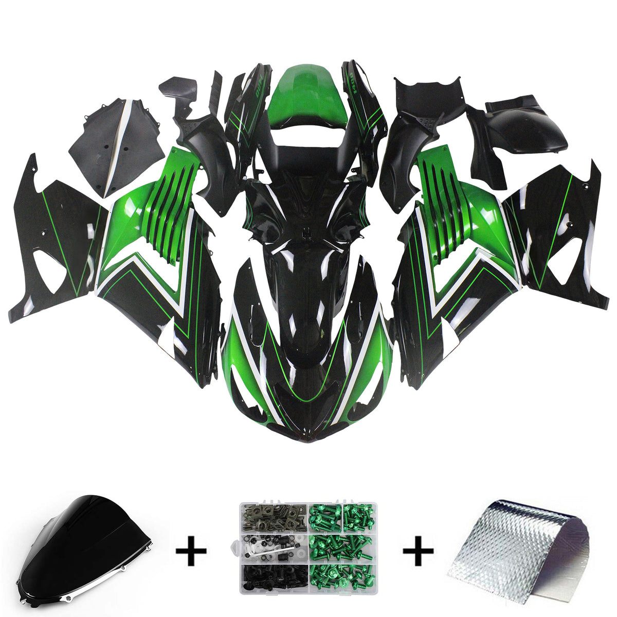 Amotopart 2006-2011 Kawasaki ZX-14R Black Gray Green White Fairing Kit