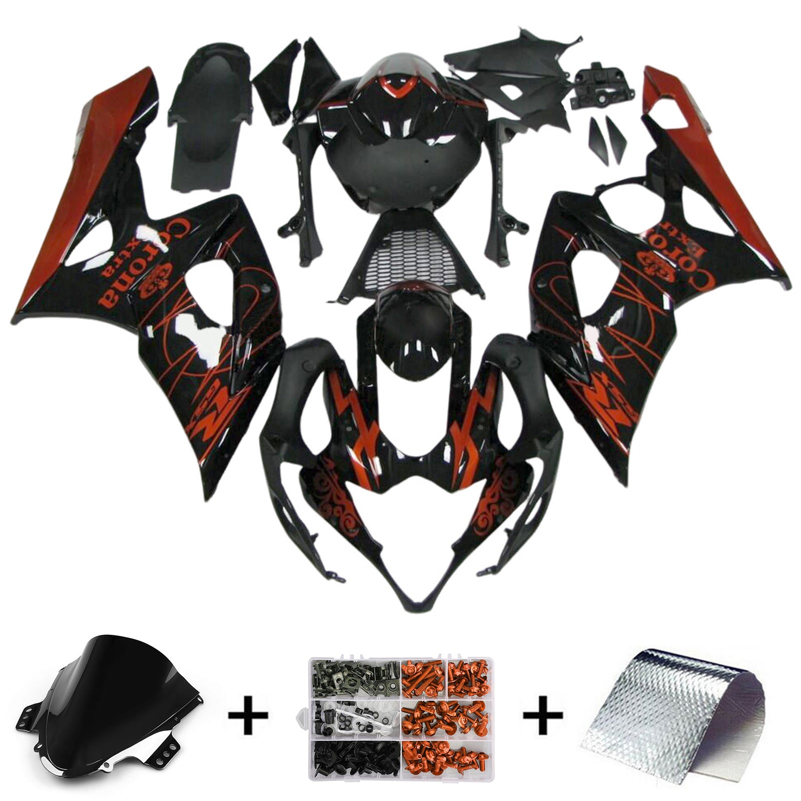 Amotopart 2005-2006 K5 GSXR1000 Suzuki Black with Red Accents Fairing Kit