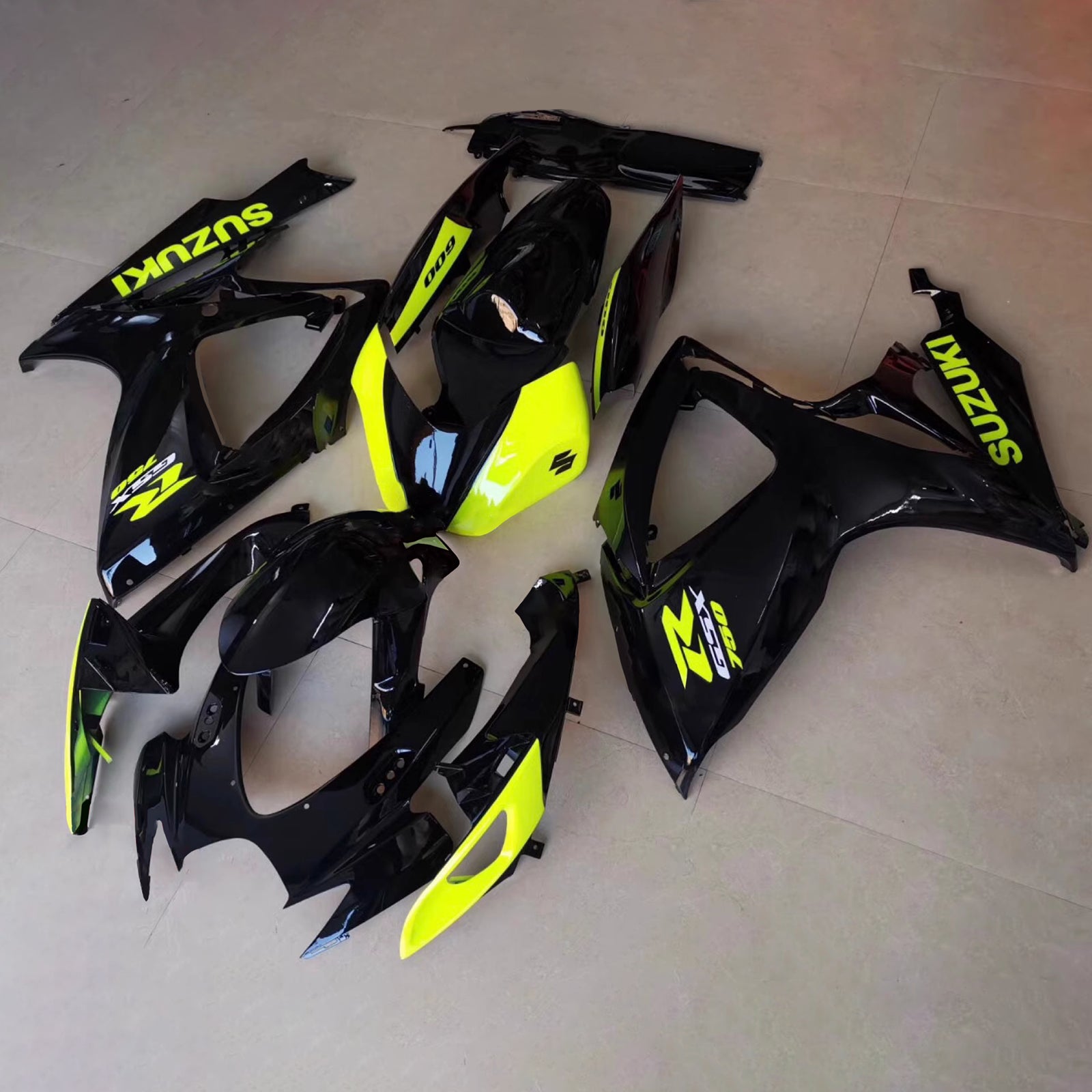 Amotopart 2008–2010 Suzuki GSXR 600/750 Schwarz Gelb Verkleidungsset