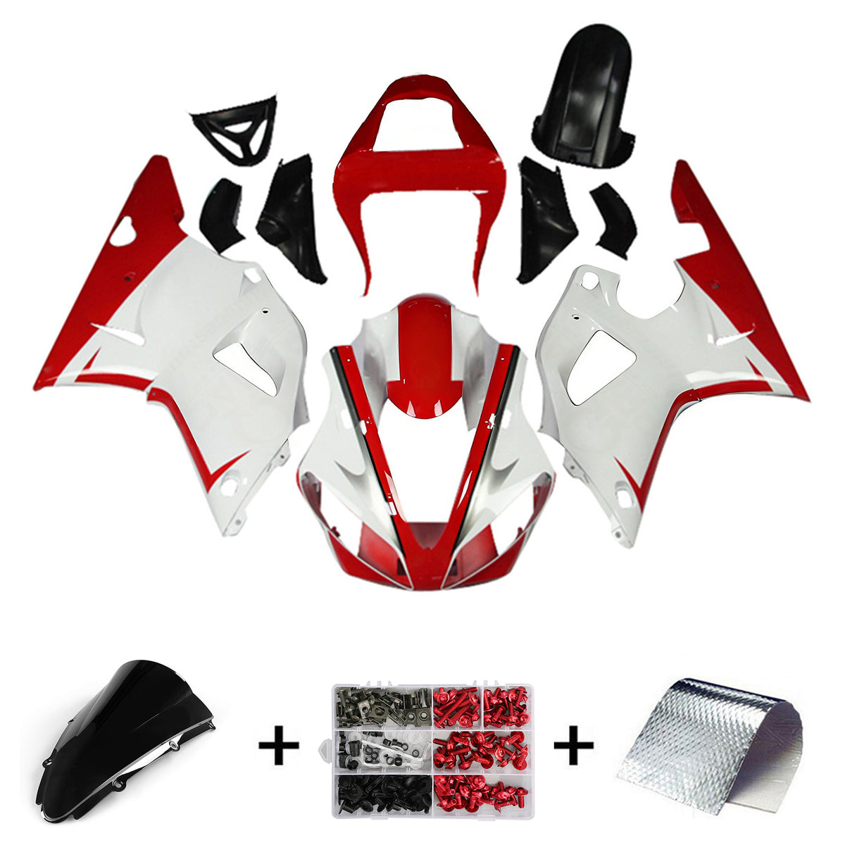 Amotopart 2000-2001 Yamaha YZF-R1 Kit de carenado blanco negro rojo