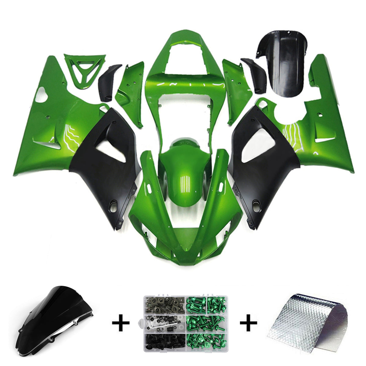 Amotopart 2000-2001 Yamaha YZF-R1 Green White Black Fairing Kit