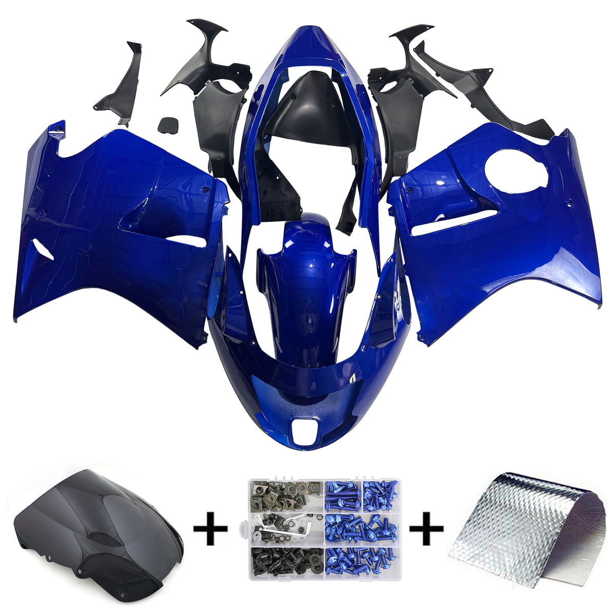 Amotopart 1996–2007 Honda CBR1100XX SuperBlackBird Weiß Blau Schwarz Verkleidungsset