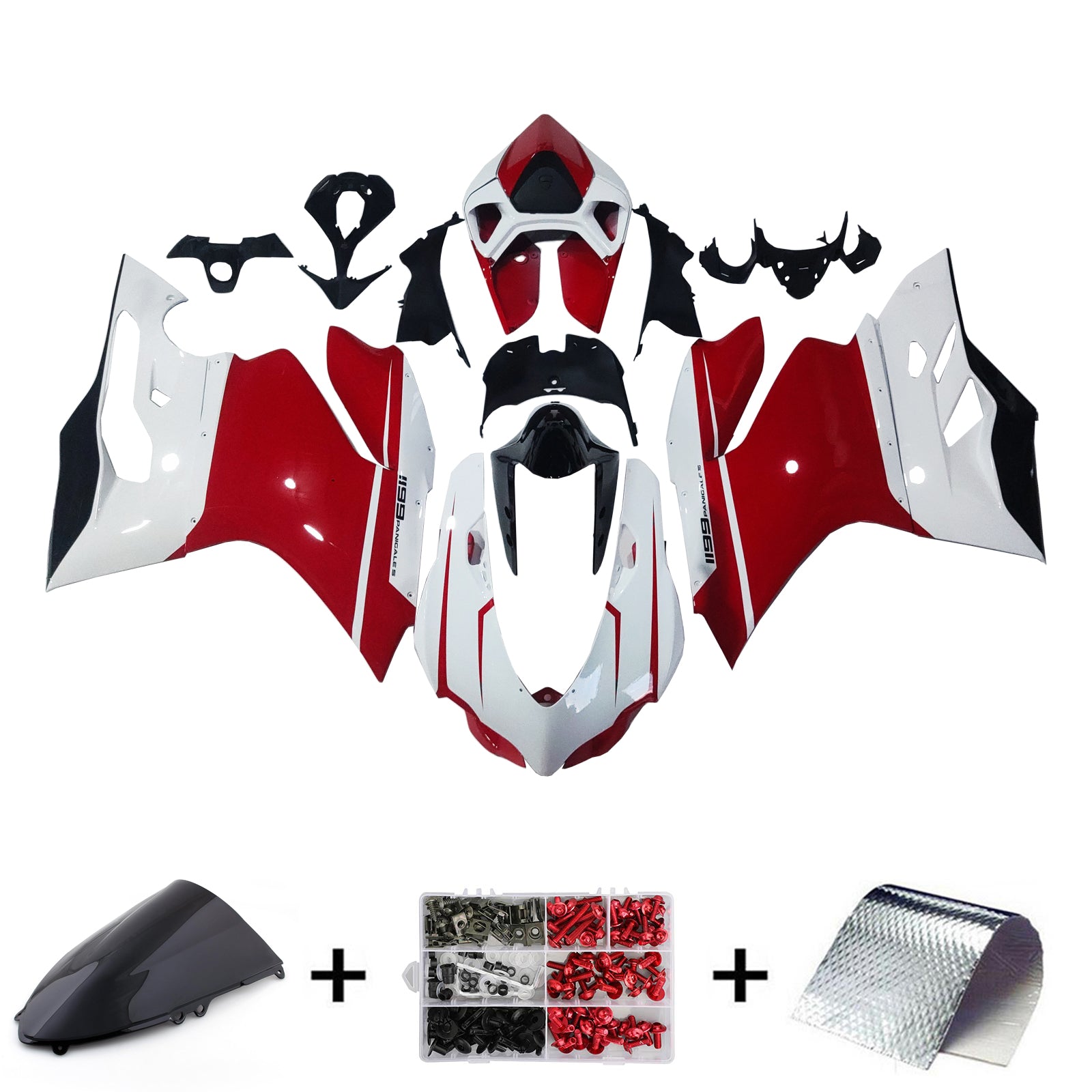 Amotopart 2012-2015 Ducati 899 Kit de carenagem de vermelho e linhas brancas