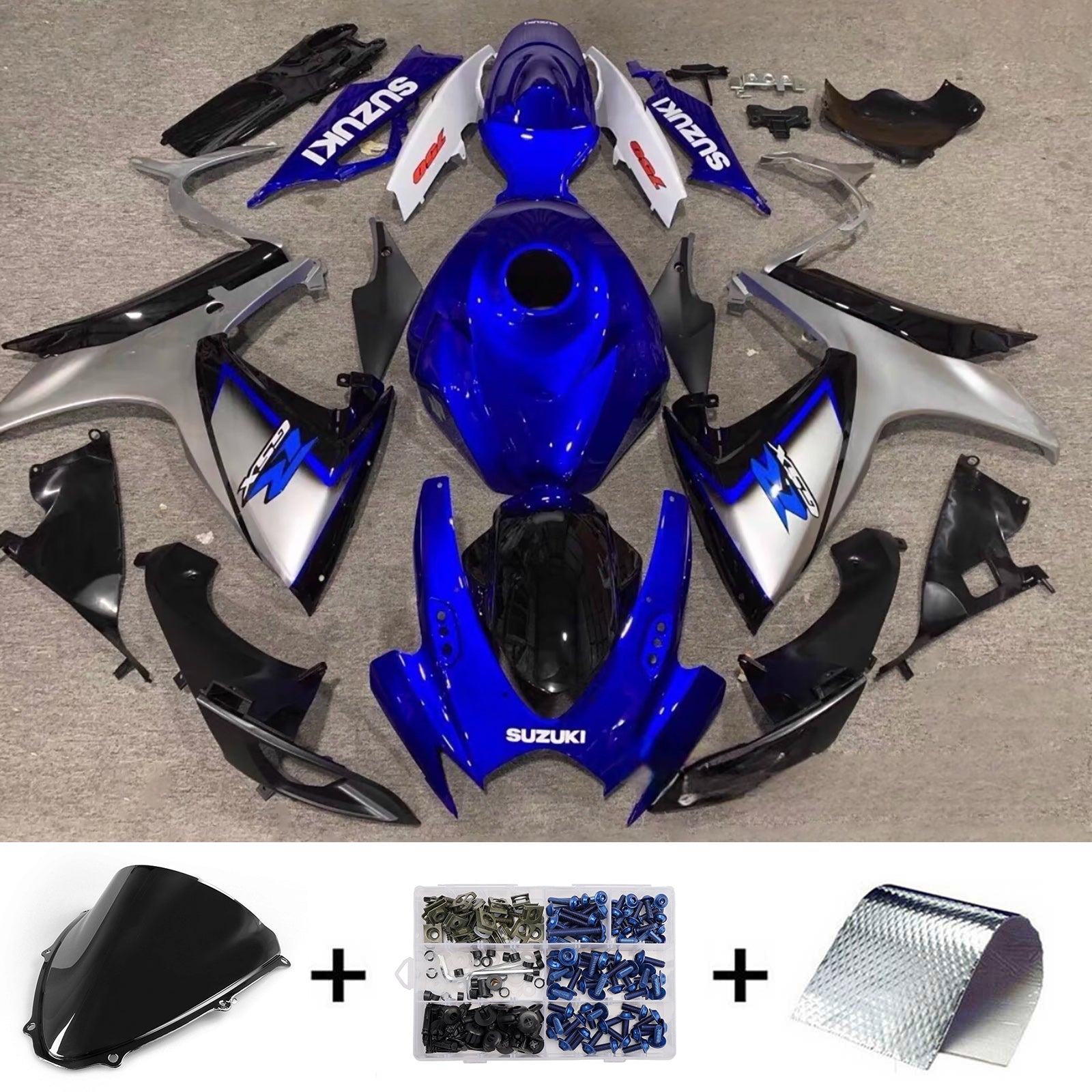 Amotopart 2006-2007 Suzuki GSXR 600/750 Blue Silver Black Fairing Kit
