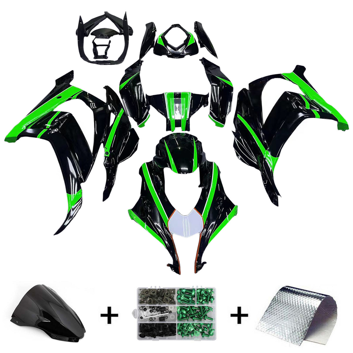 Zestaw owiewek Amotopart 2016-2020 Kawasaki ZX-10R biały zielony czarny