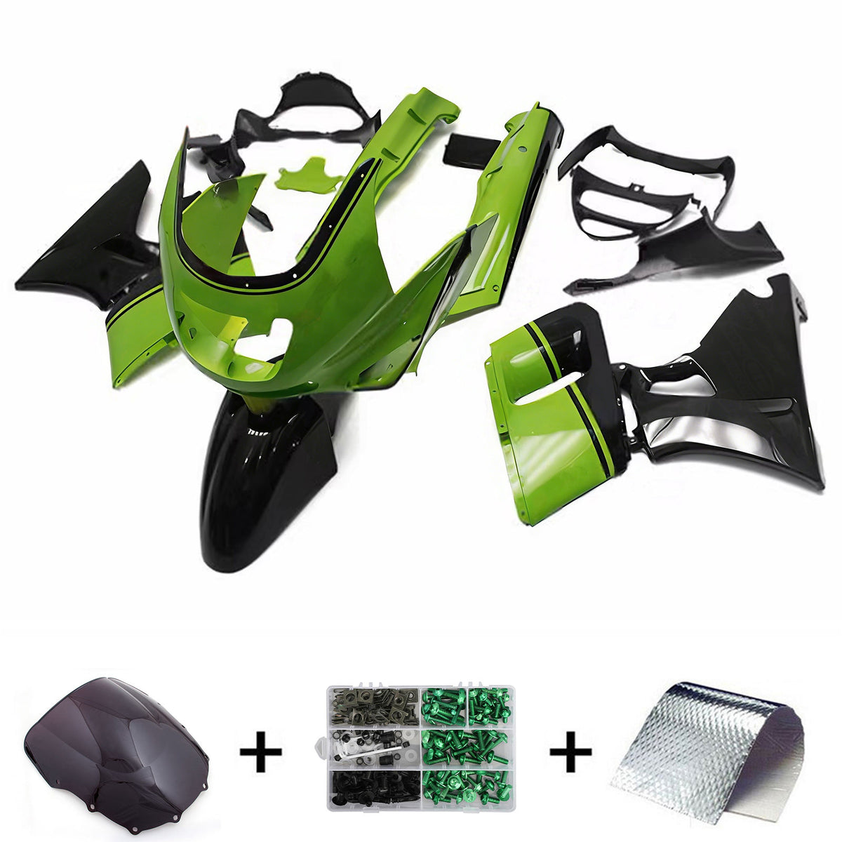 Amotopart 1993-2007 1998-2003 Kawasaki ZZR400 ZZR600 Kit de carénage vert blanc noir