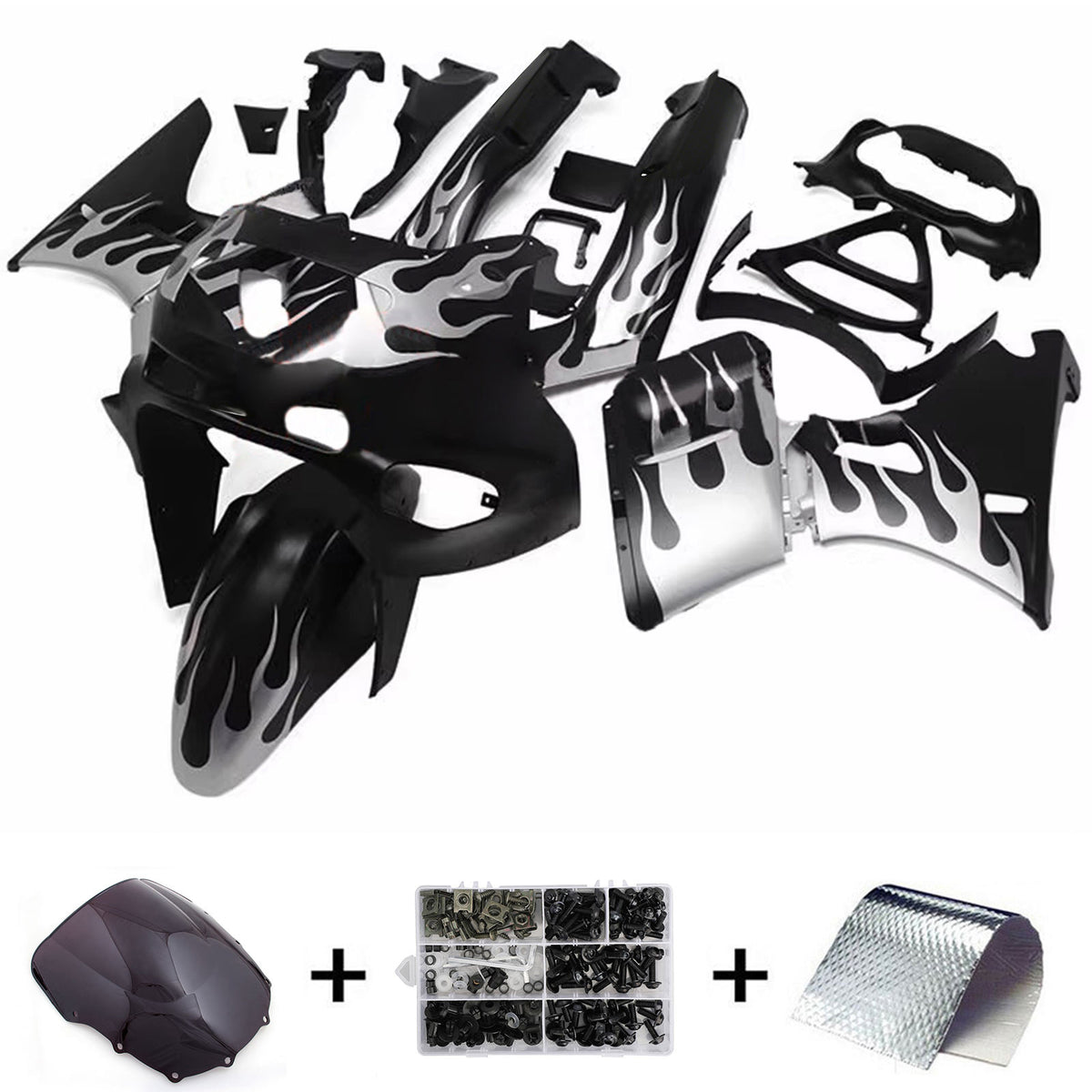 Amotopart 1993-2007 1998-2003 Kawasaki ZZR400 ZZR600 White Gray Black Fairing Kit
