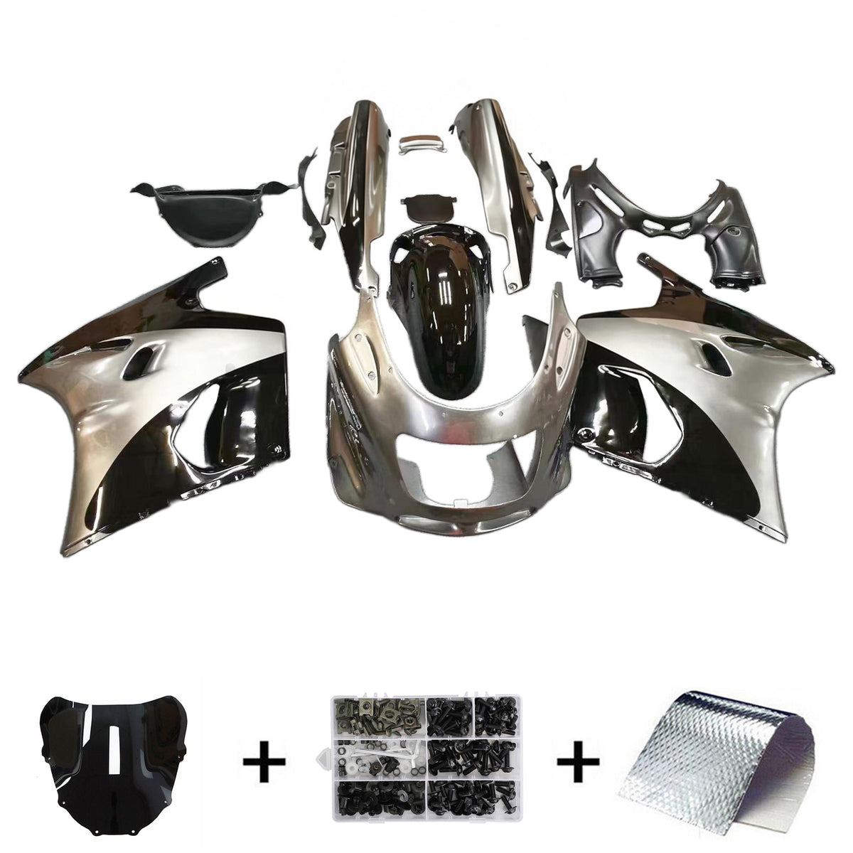 Amotopart 1993-2003 Kawasaki ZZR1100 szary czarny złoty biały zestaw owiewki