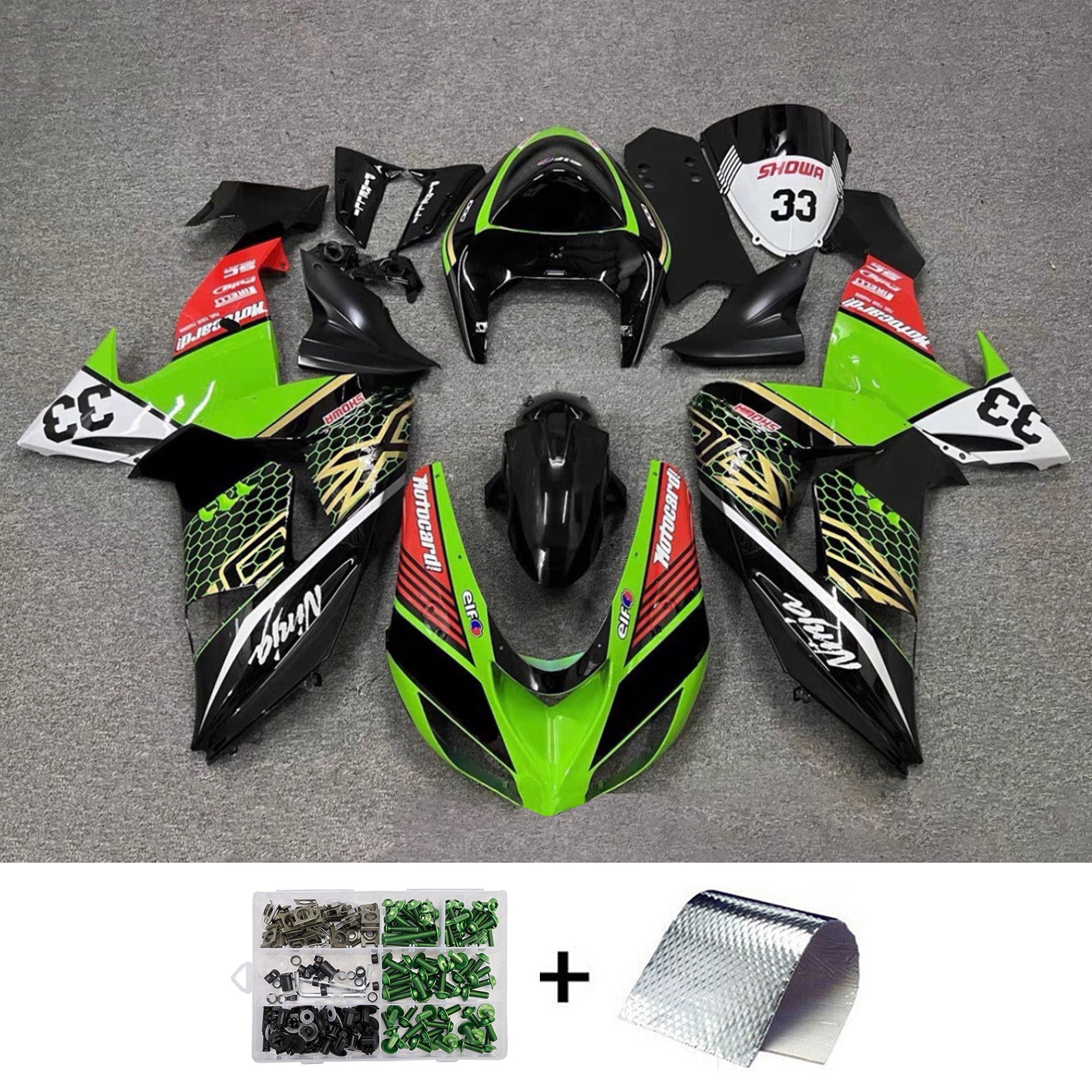 Amotopart 2006-2007 Kawasaki ZX10R Green Black White Red Gold Fairing Kit