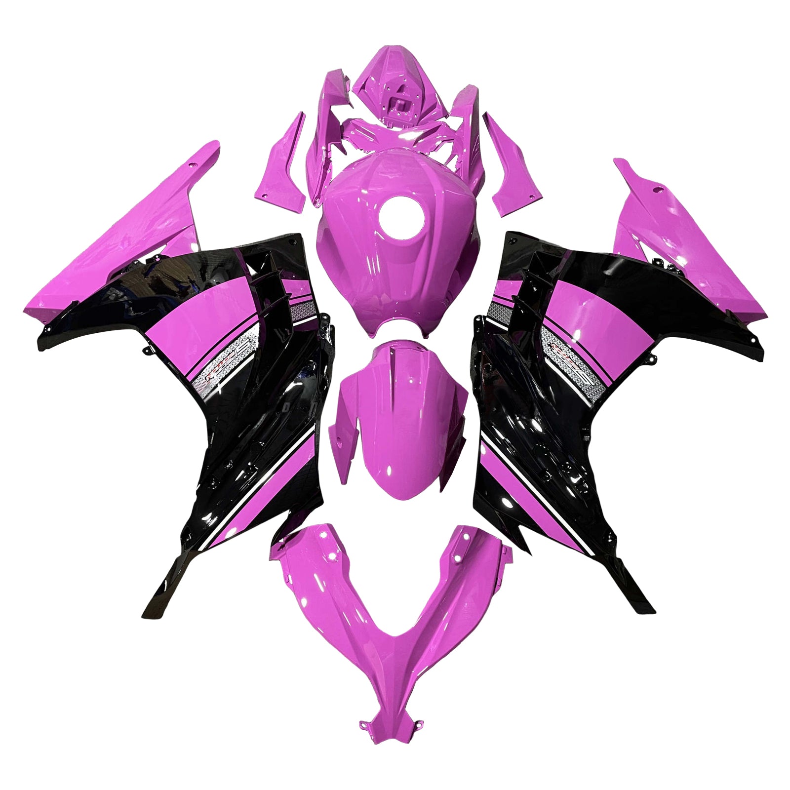 Amotopart 2013-2024 Kawasaki EX300 Ninja300 Pink Black Fairing Kit