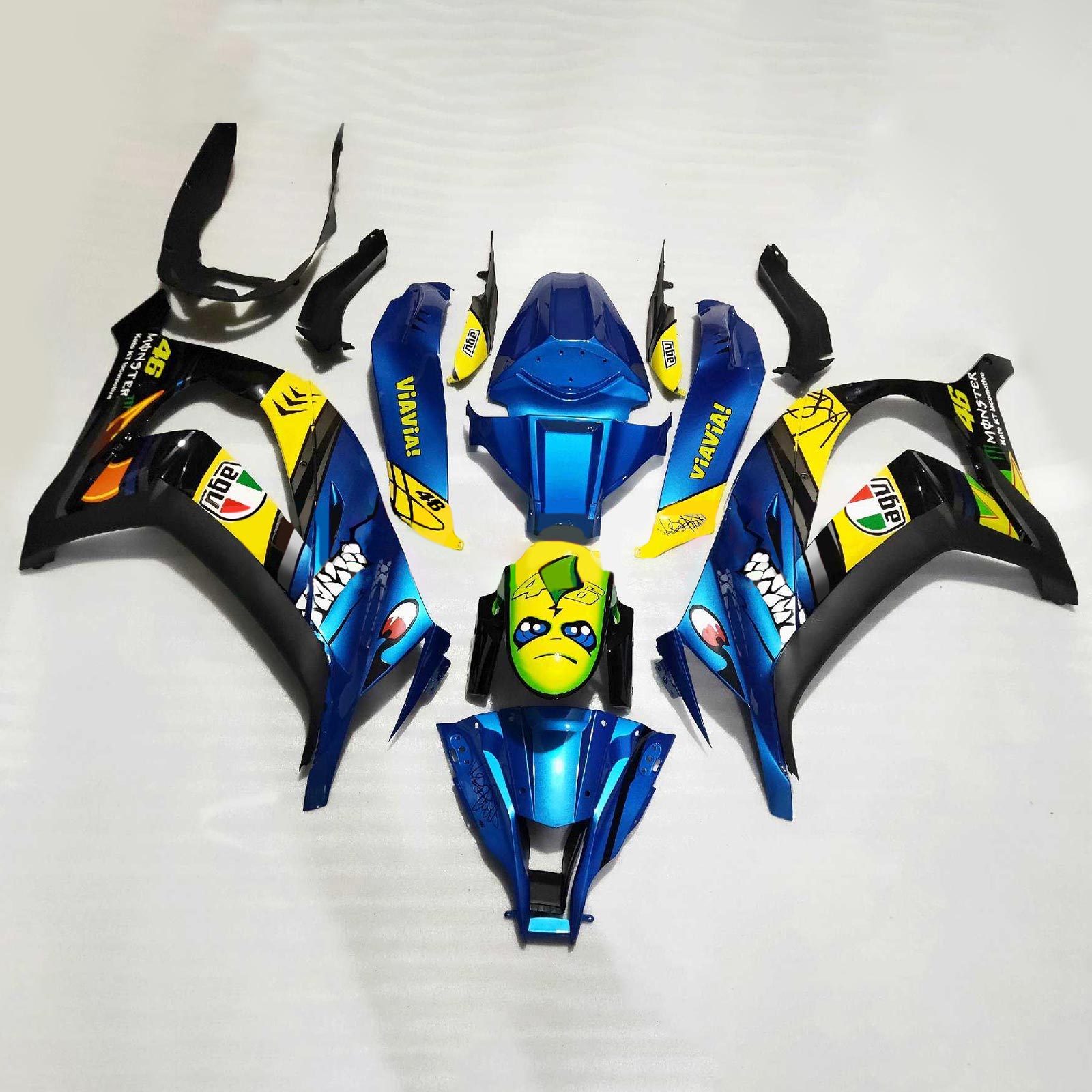 Amotopart 2011-2015 Kawasaki ZX10R Blue & Yellow Monster Fairing Kit