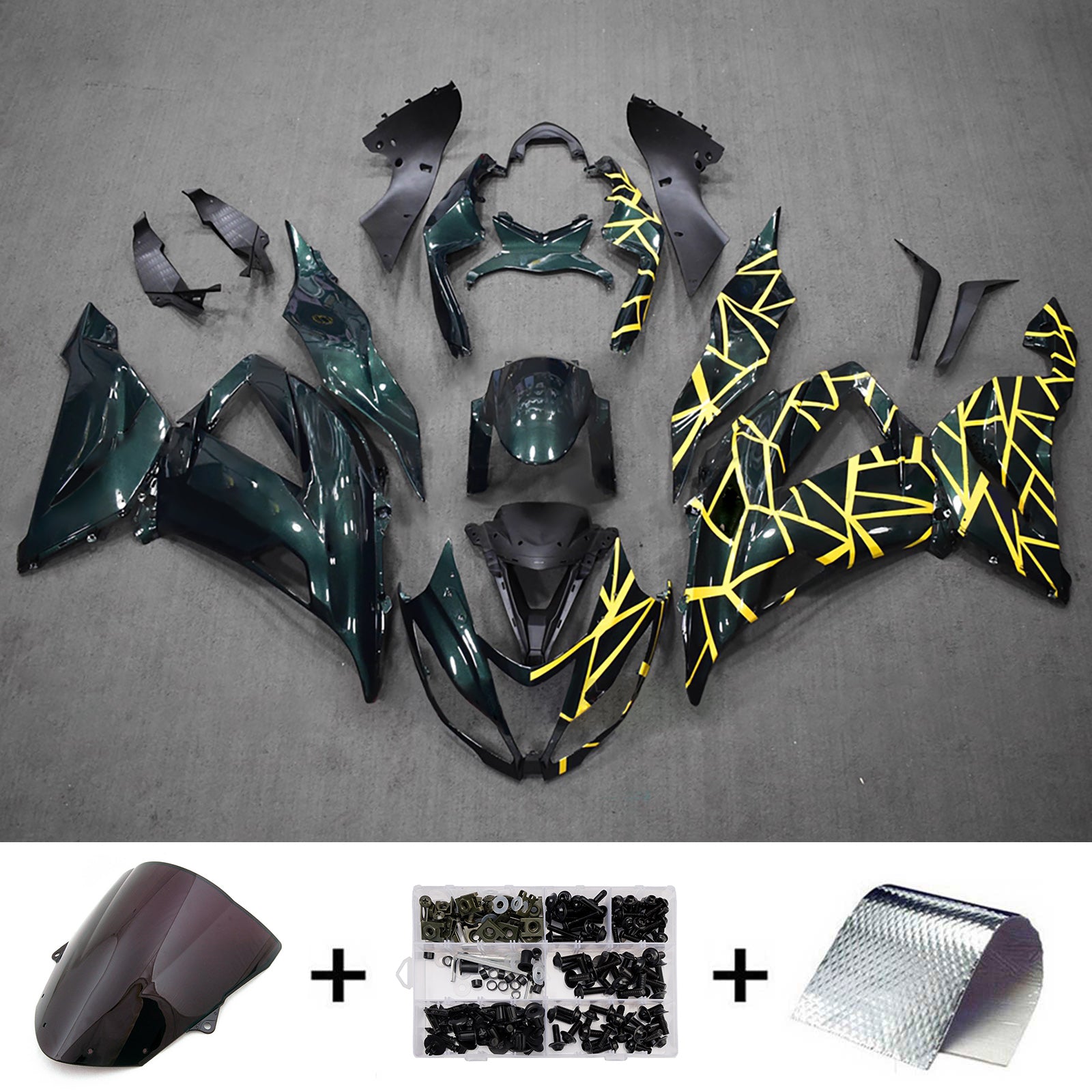 Amotopart 2013-2018 Kawasaki ZX6R 636 Green Yellow Fairing Kit