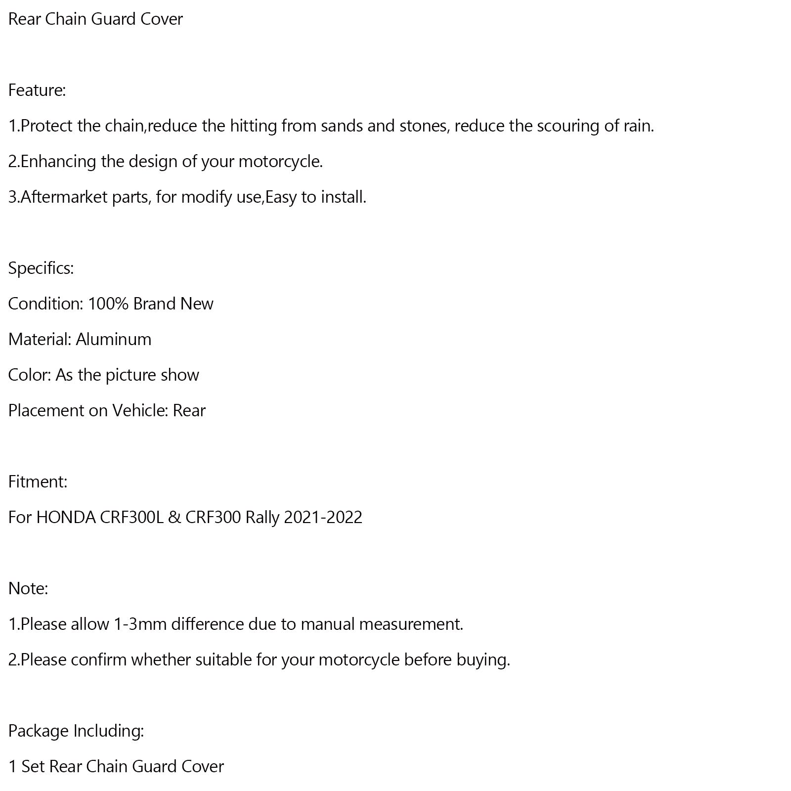 Ochránci chrániče řetězového řetězu pro Honda CRF300L LA Rally ND16 2021-2022
