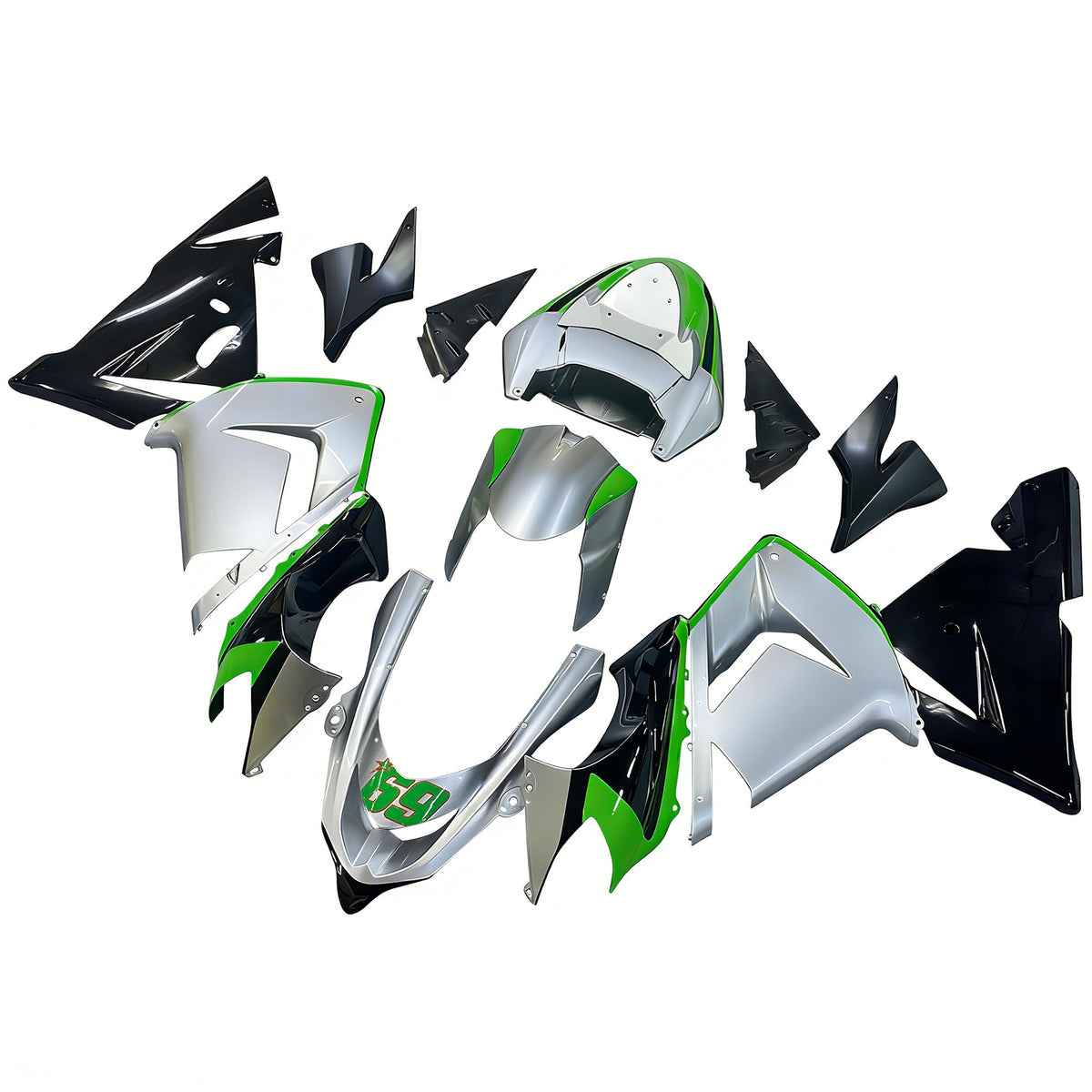 Amotopart 2004-2005 カワサキ ZX-10R グリーン グレー ホワイト ブラック フェアリングキット