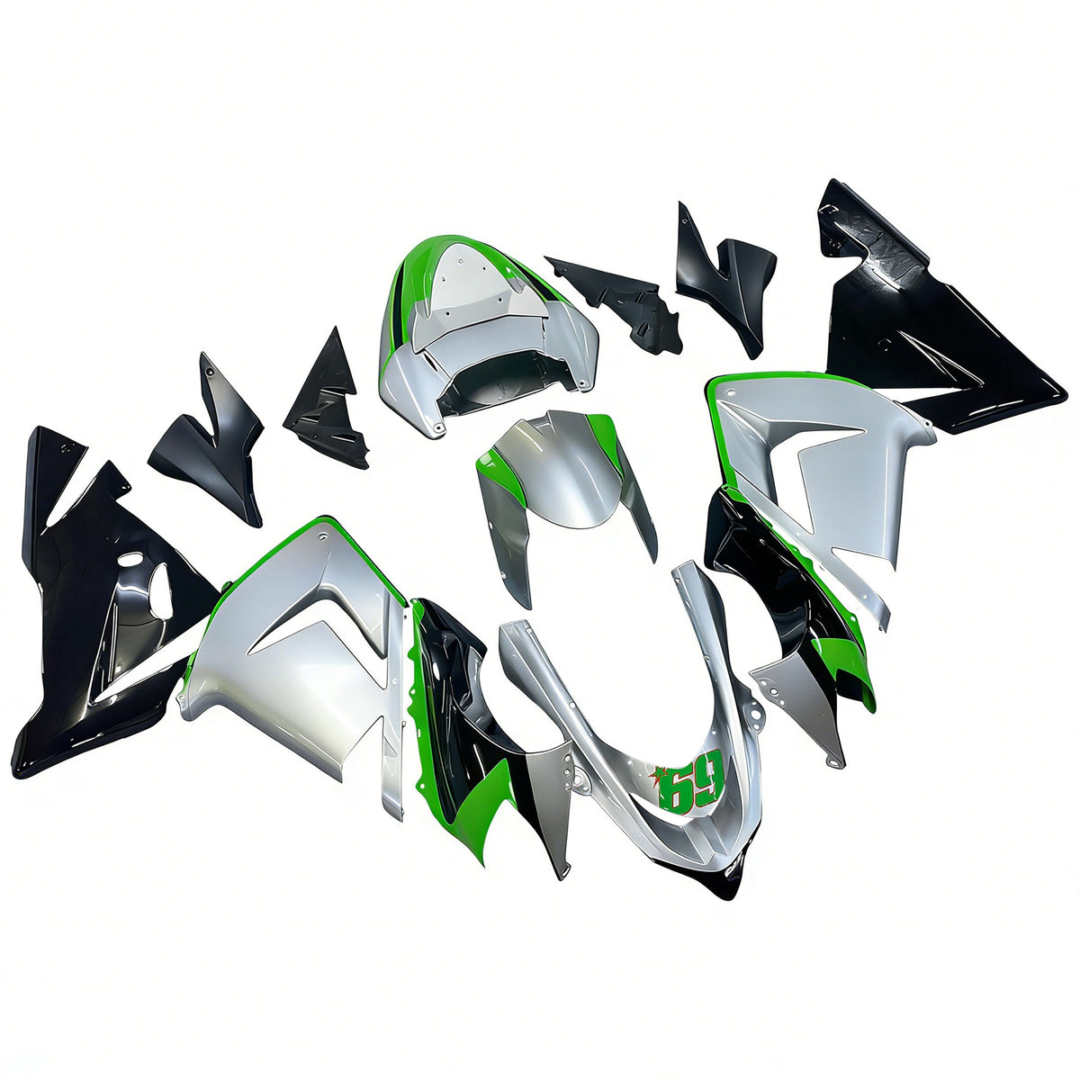 Amotopart 2004-2005 カワサキ ZX-10R グリーン グレー ホワイト ブラック フェアリングキット
