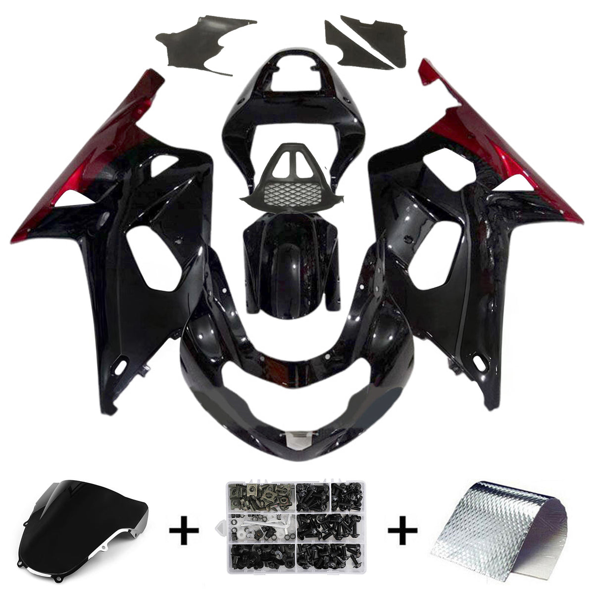 Amotopart 2000-2002 Suzuki GSX-R1000 K1 K2 Kit de carenado blanco negro
