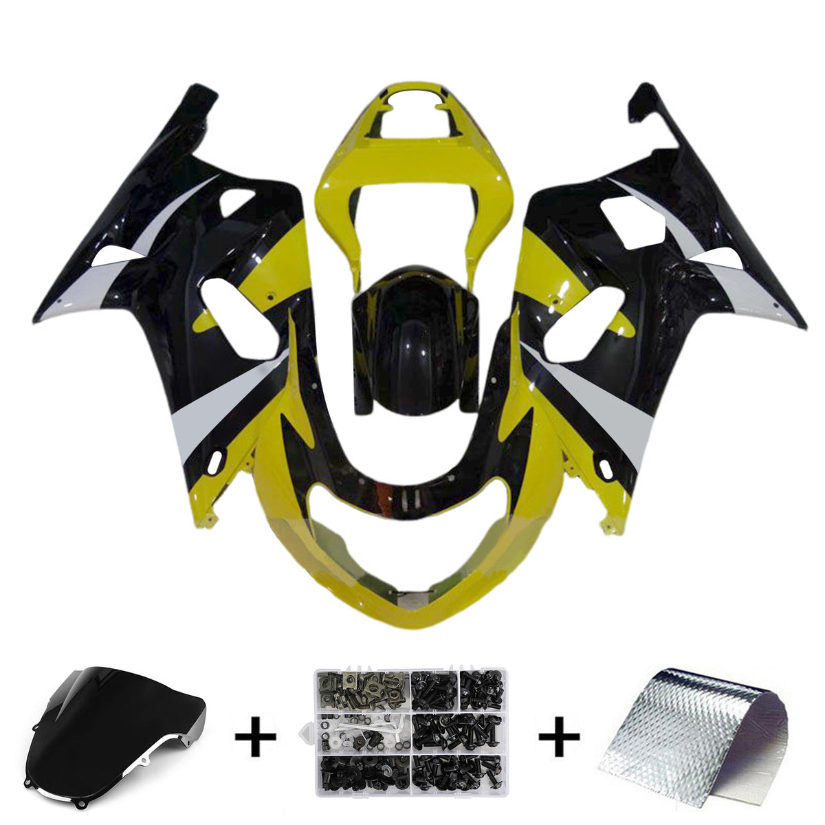 Amotopart 2000-2002 Suzuki GSX-R1000 K1 K2 Kit de carénage jaune noir blanc