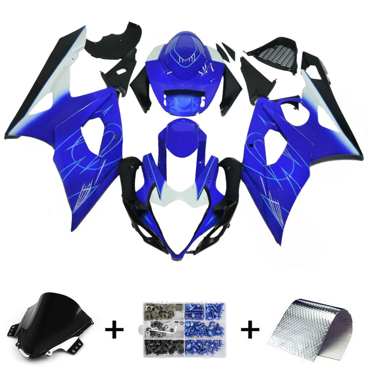 Amotopart 2005–2006 Suzuki GSX-R1000 K5 Schwarz Blau Weiß Verkleidungsset
