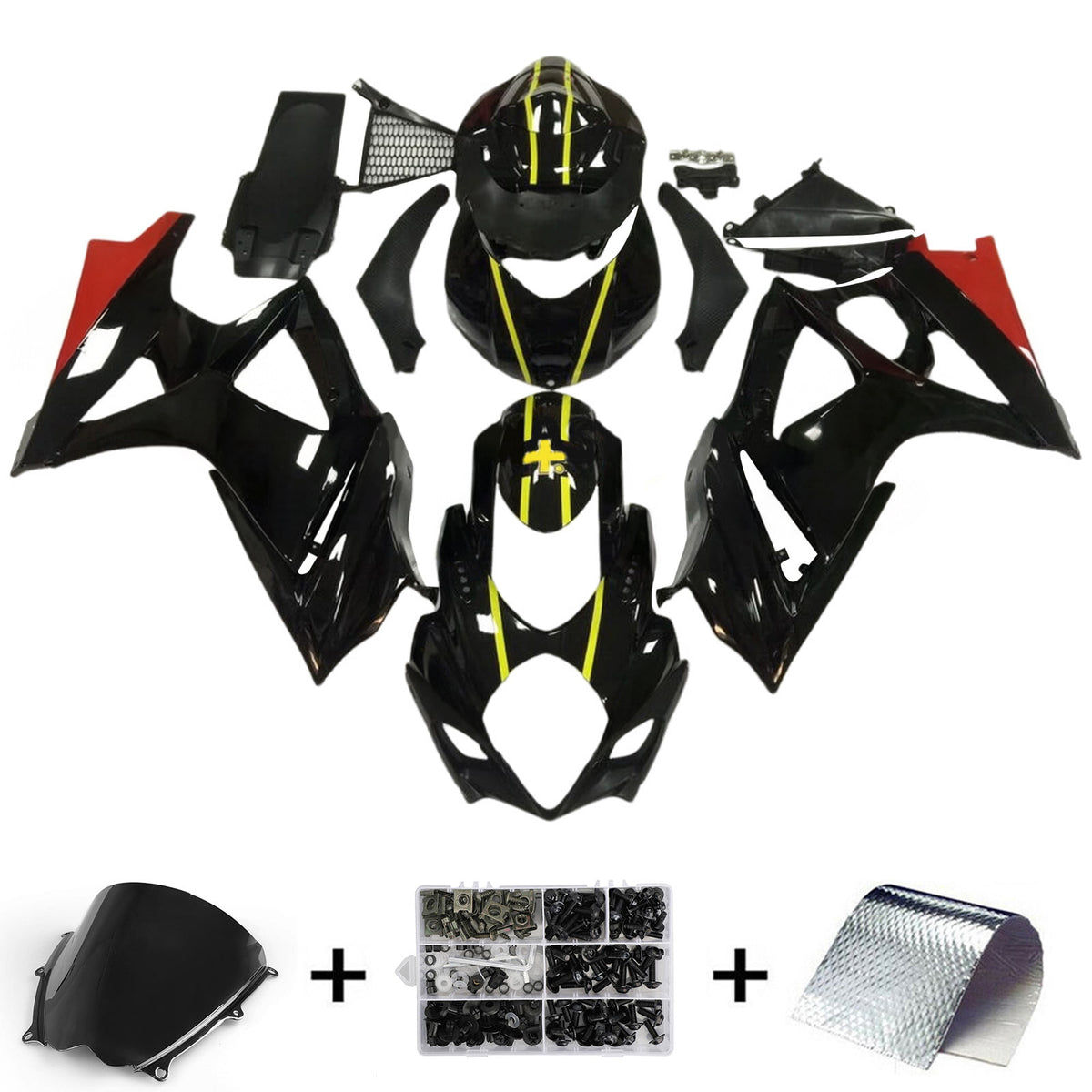Amotopart 2007-2008 Kit carena Suzuki GSX-R1000 K7 Grigio Nero Bianco