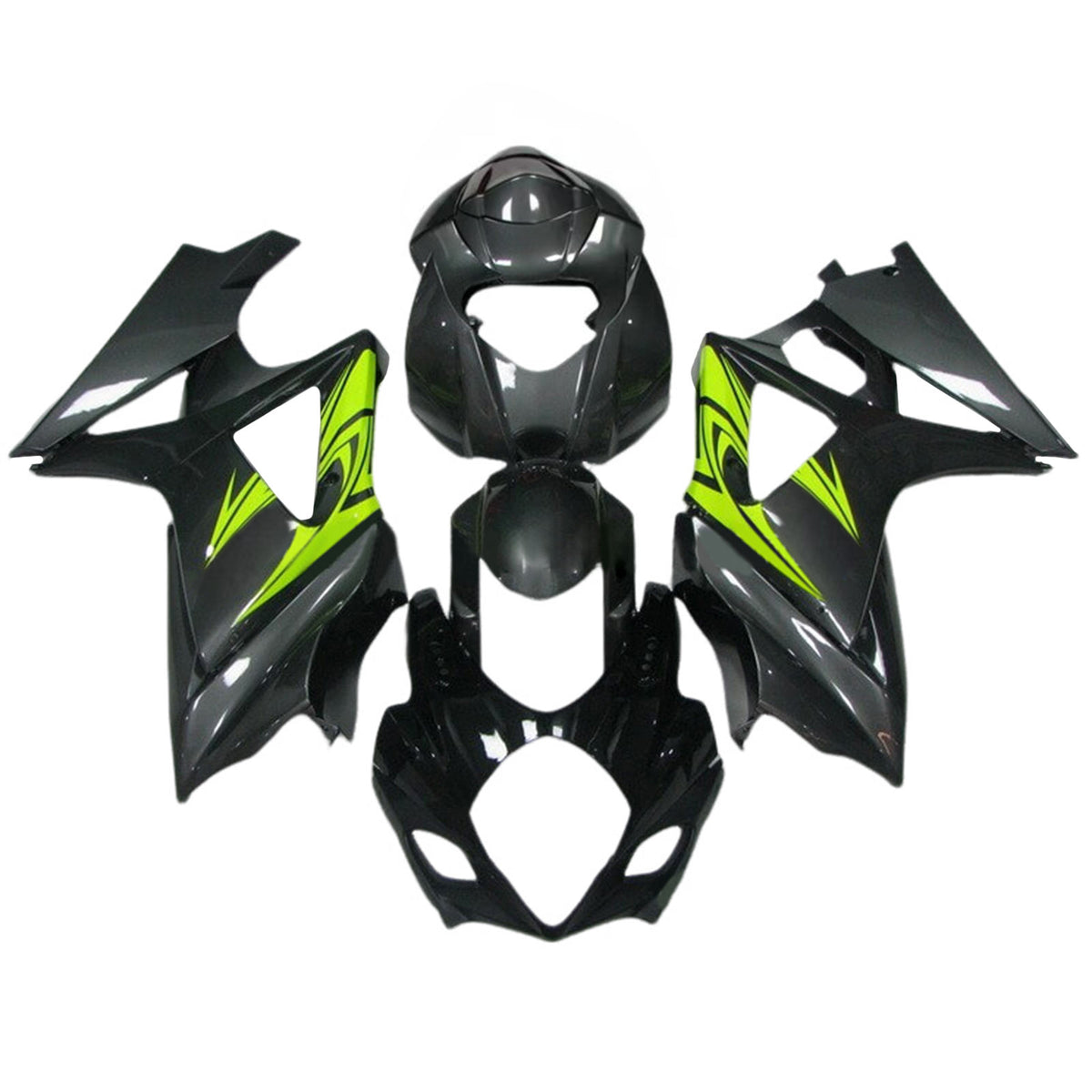 Amotopart 2007–2008 Suzuki GSX-R1000 K7 Grau Weiß Schwarz Grün Verkleidungsset
