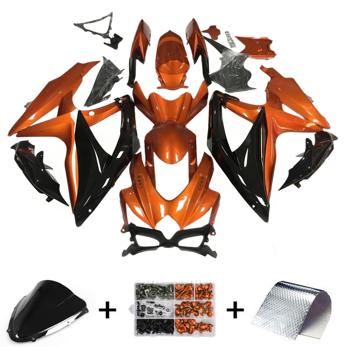 Amotopart 2008-2010 Kit carena Suzuki GSX-R600 750 K8 Arancione Bianco Nero
