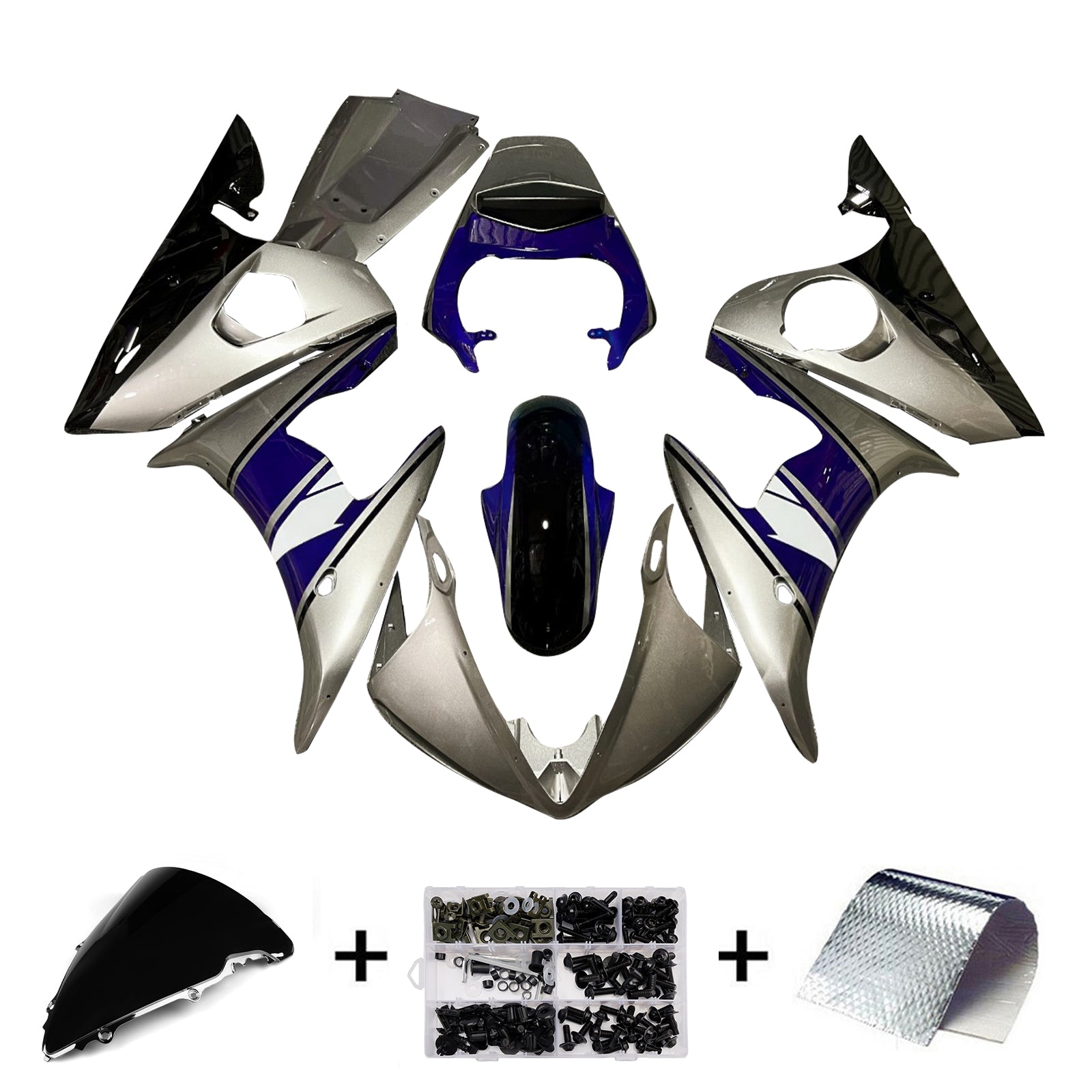 Amotopart 2003-2004 Yamaha YZF-R6/ 2006-2009 R6S Grey Blue Black Fairing Kit
