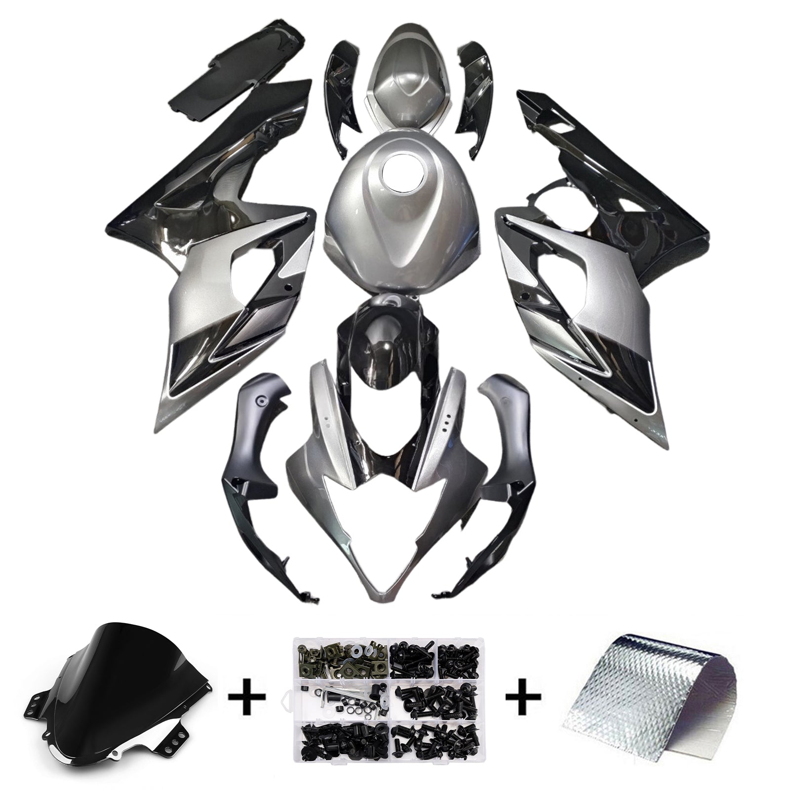 Amotopart 2005-2006 Suzuki GSXR1000 Sliver Black Fairing Kit