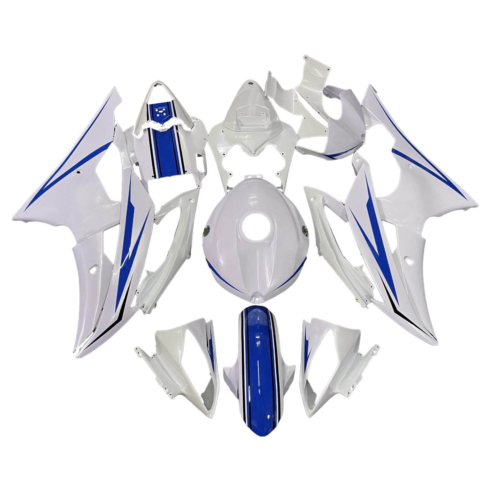 Amotopart 2008-2016 Yamaha YZF-R6 Blue & White Fairing Kit