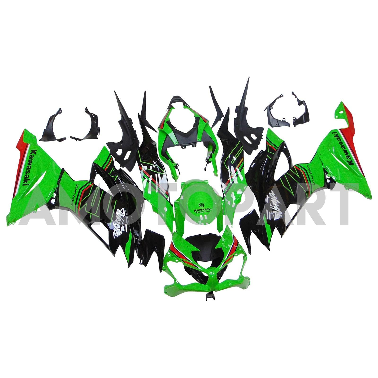 Amotopart 2019-2023 Kawasaki ZX6R Green Black Fairing Kit