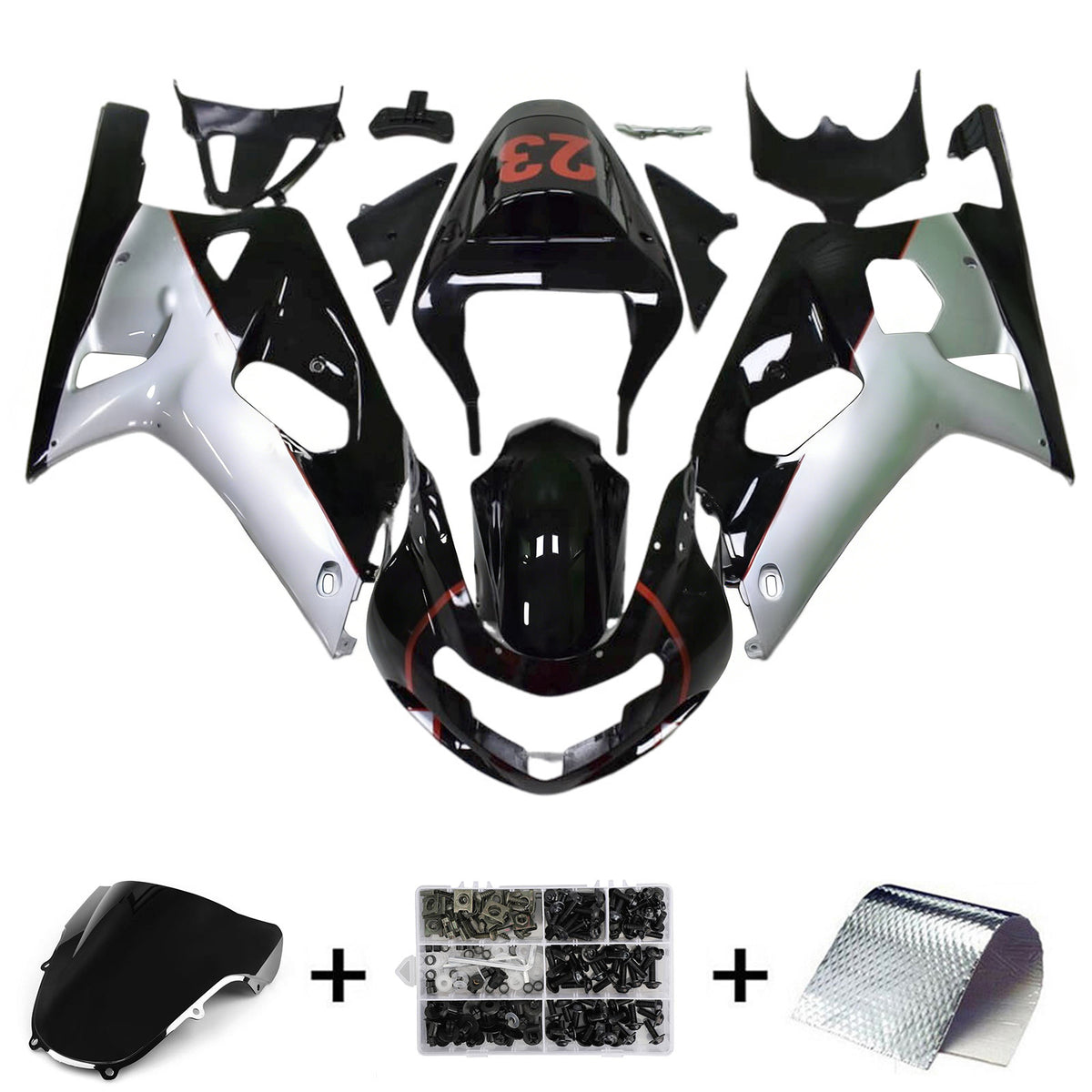 Amotopart 2001-2003 2000-2003 Suzuki GSX-R600 GSX-R750 K1 Black Gray White Fairing Kit