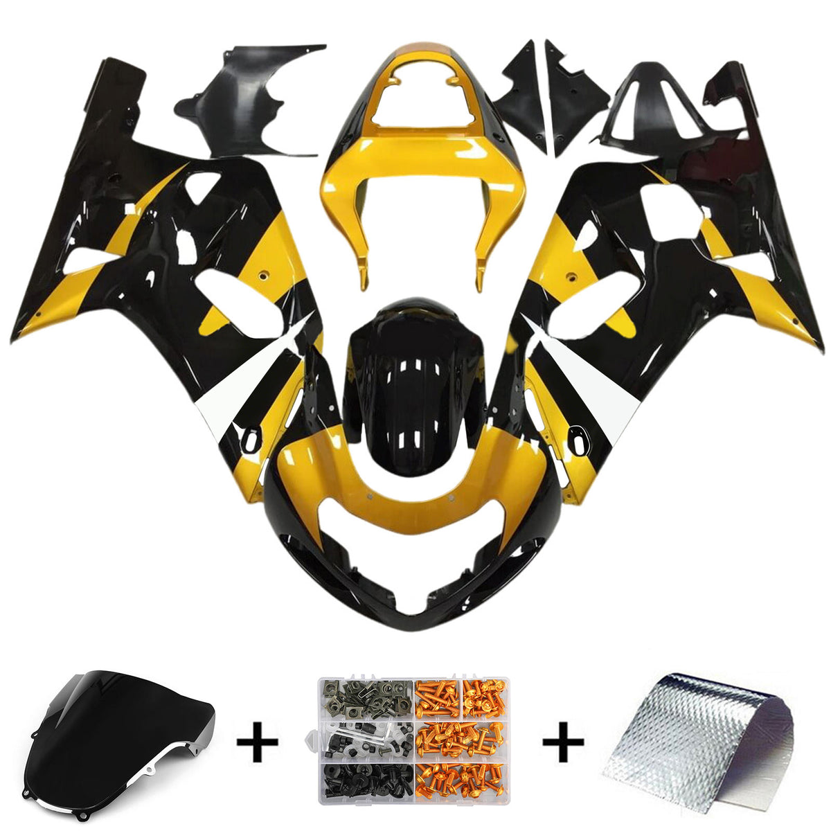 Amotopart 2001-2003 2000-2003 Suzuki GSX-R600 GSX-R750 K1 Black White Gold Yellow Fairing Kit