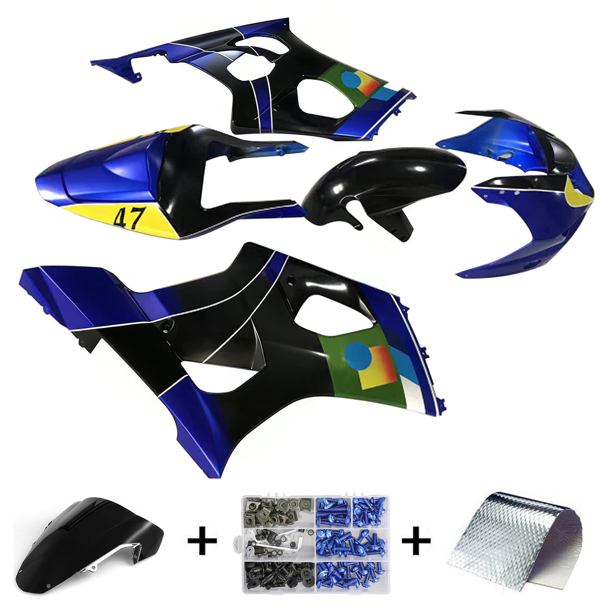 Amotopart 2003-2004 Kit carena Suzuki GSX-R1000 K3 blu nero