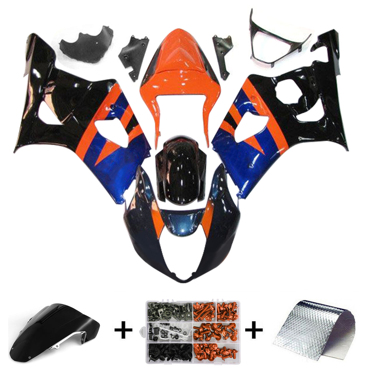 Amotopart 2003-2004 Suzuki GSX-R1000 K3 Sort Hvid Blå Orange Fairing Kit