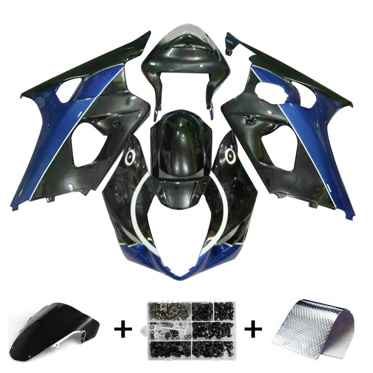 Amotopart 2003-2004 Suzuki GSX-R1000 K3 Svart Vit Blå Fairing Kit