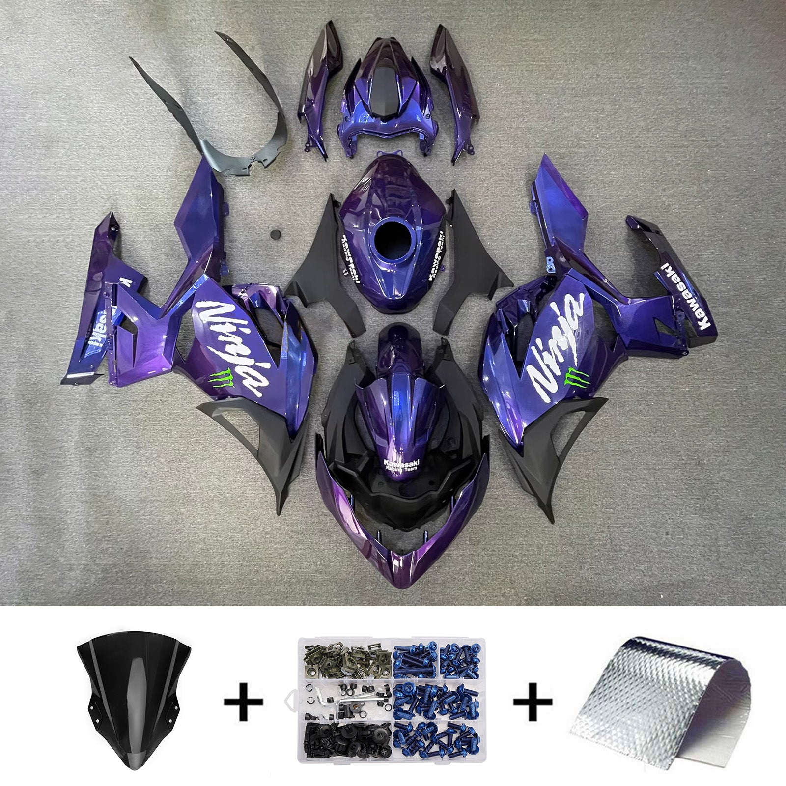 Amotopart 2018-2024 Kawasaki EX400/Ninja400 Purple Blue Chameleon Fairing Kit