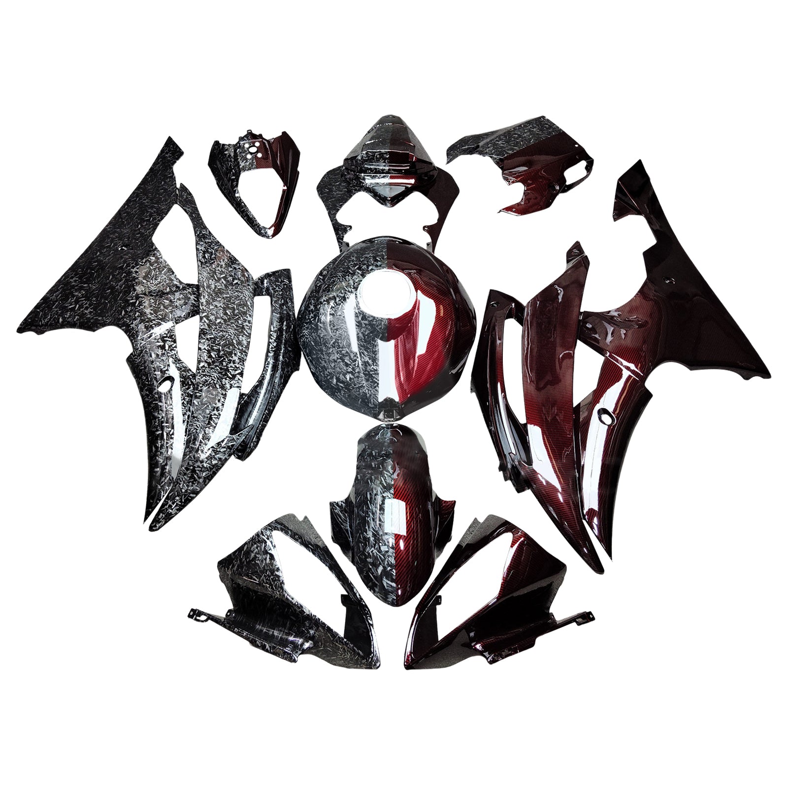 Amotopart 2008-2016 Yamaha YZF-R6 Red & Forged Carbon Fiber Pattern Fairing Kit