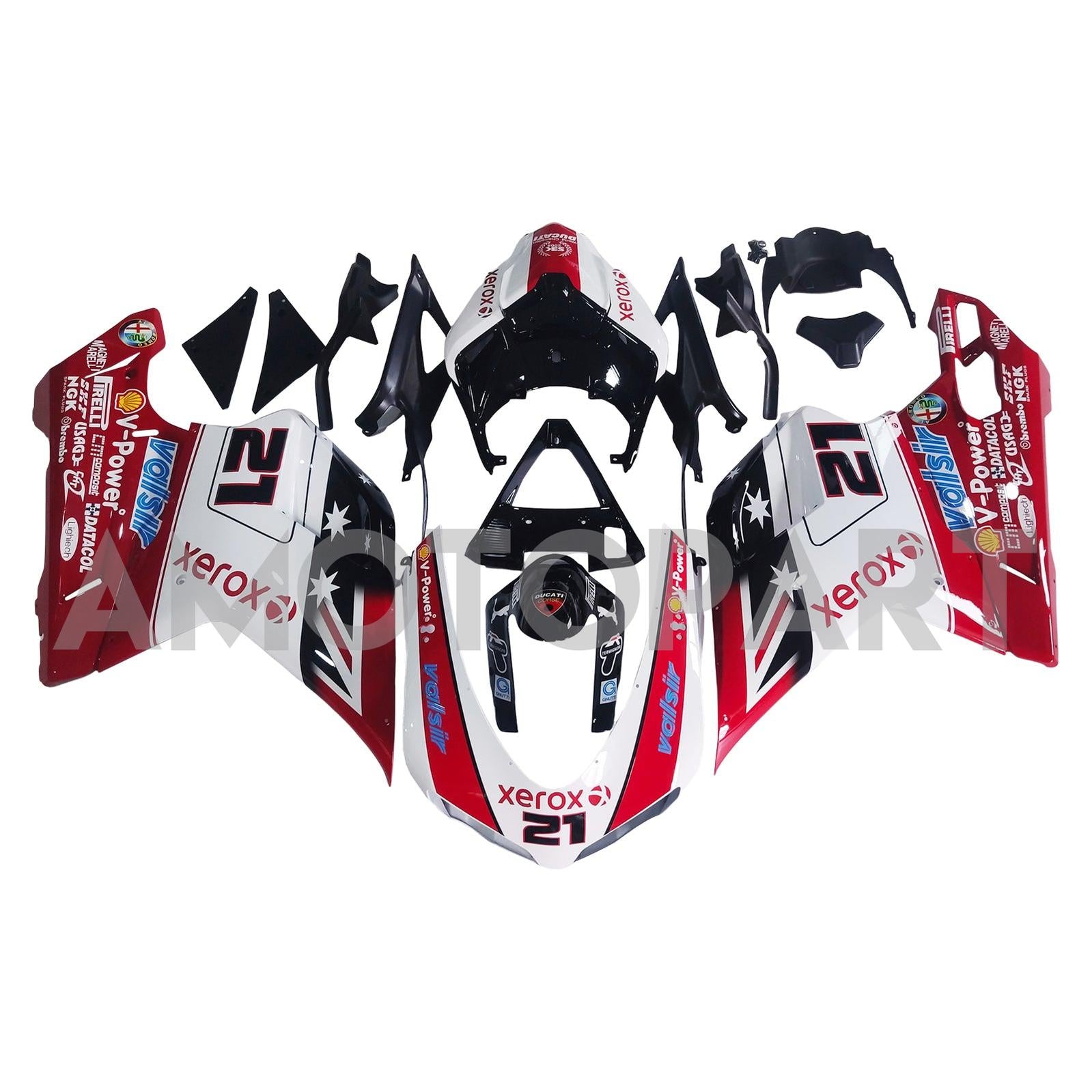 Amotopart All Years Ducati 1098/1198/848 Red White Fairing Kit