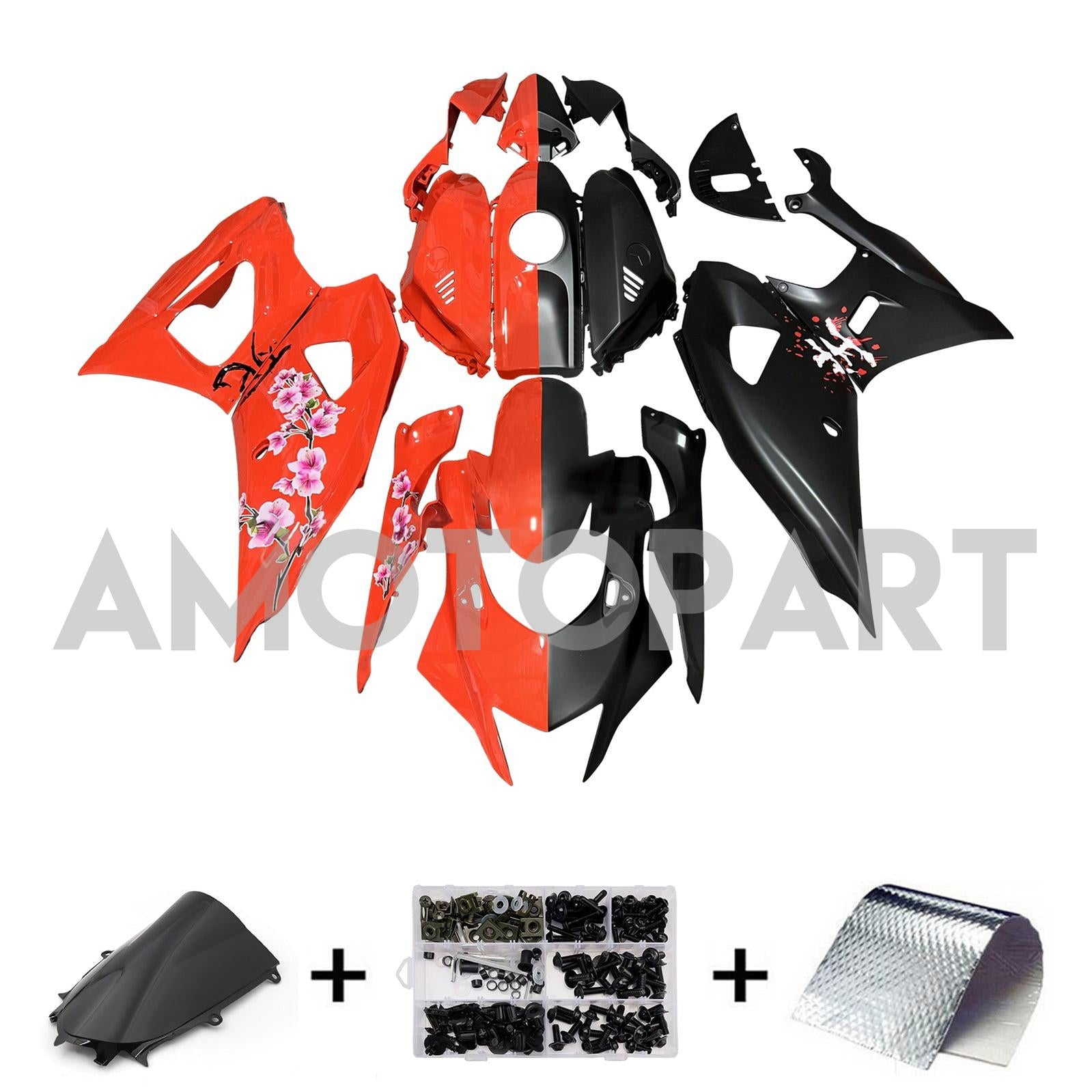 Amotopart 2021-2025 Yamaha YZF-R7 Cherry Blossom Red Black Fairing Kit