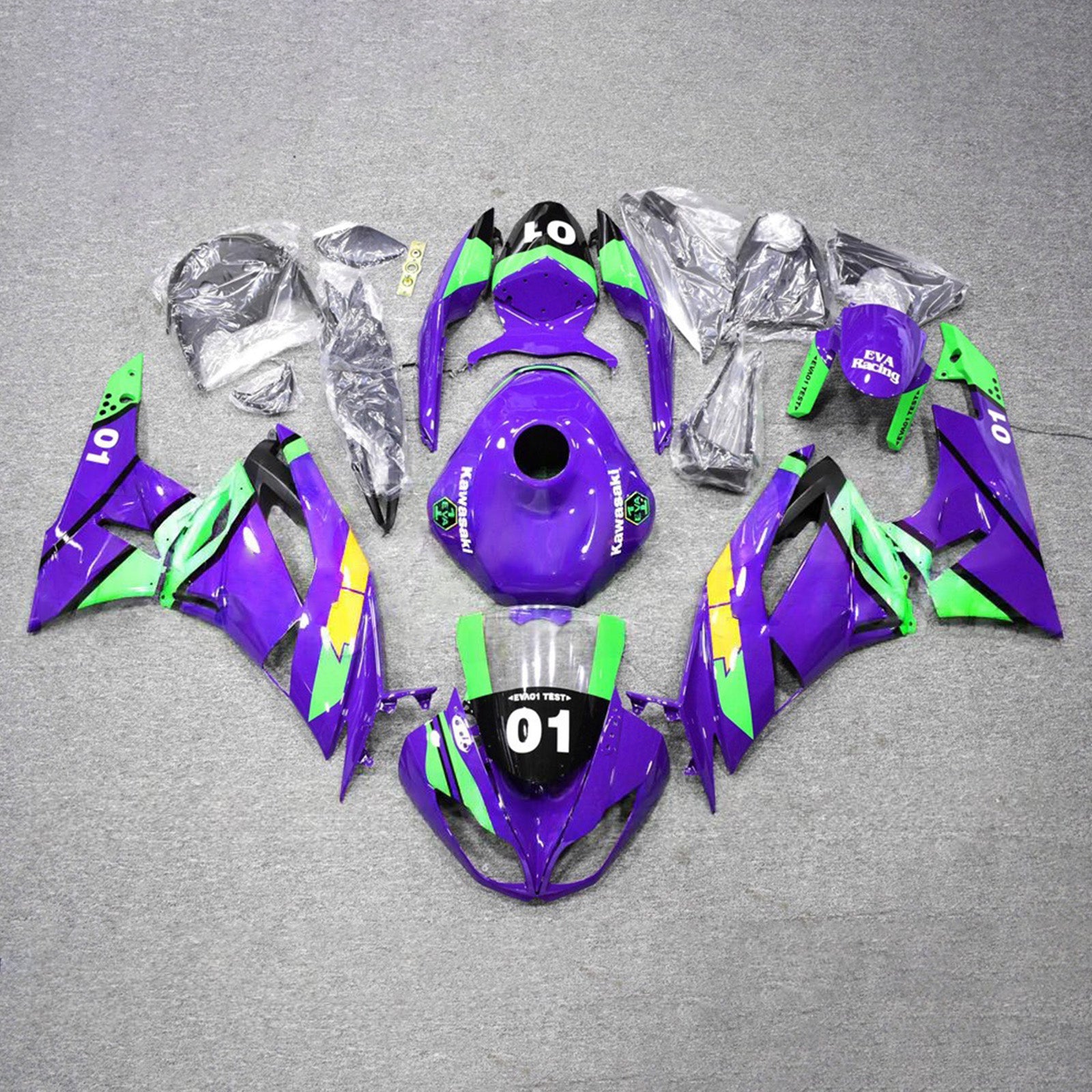 Amotopart 2009-2012 Kawasaki ZX6R 636 Purple Green Black Fairing Kit