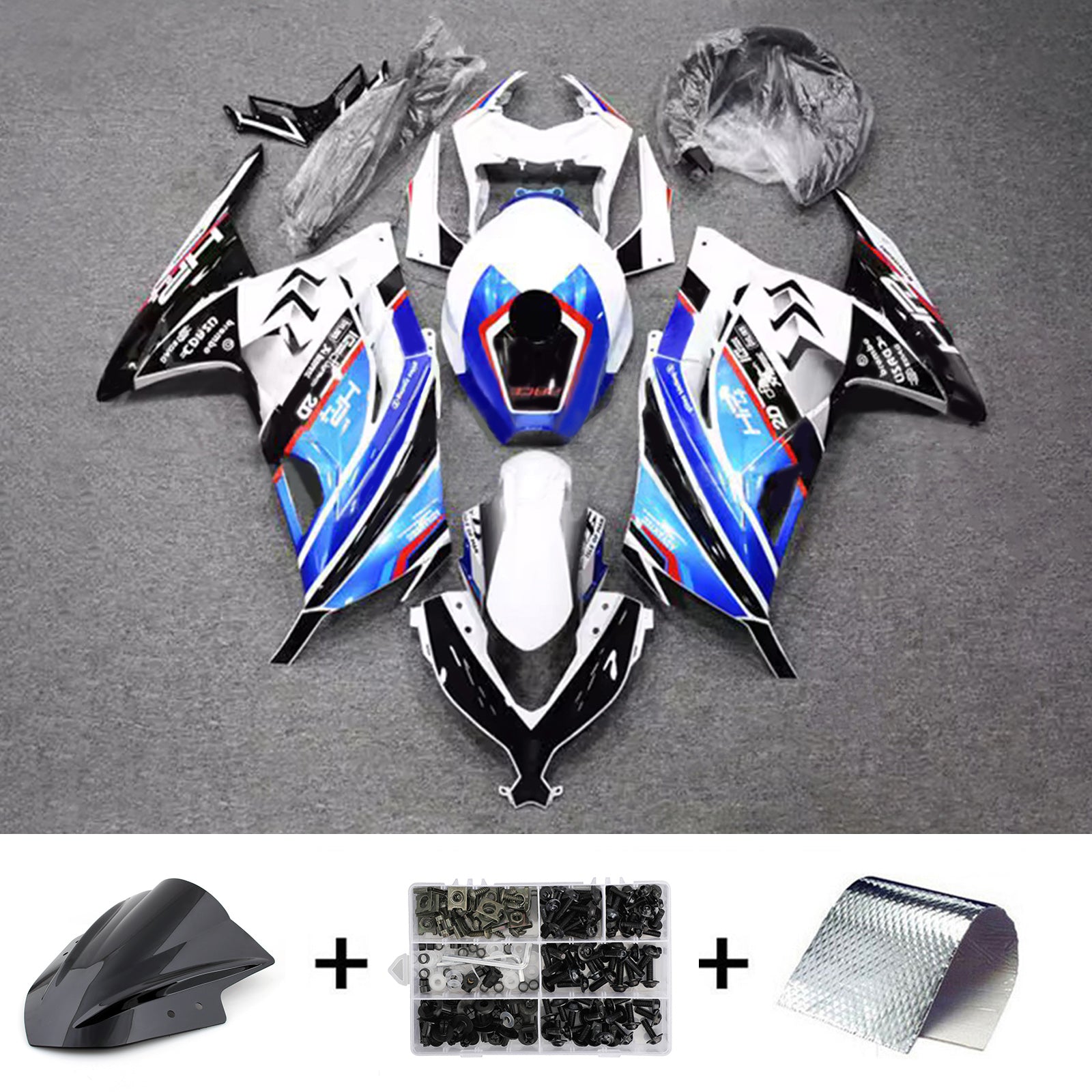 Amotopart 2013-2024 Kawasaki EX300/Ninja300 Black Blue White Fairing Kit