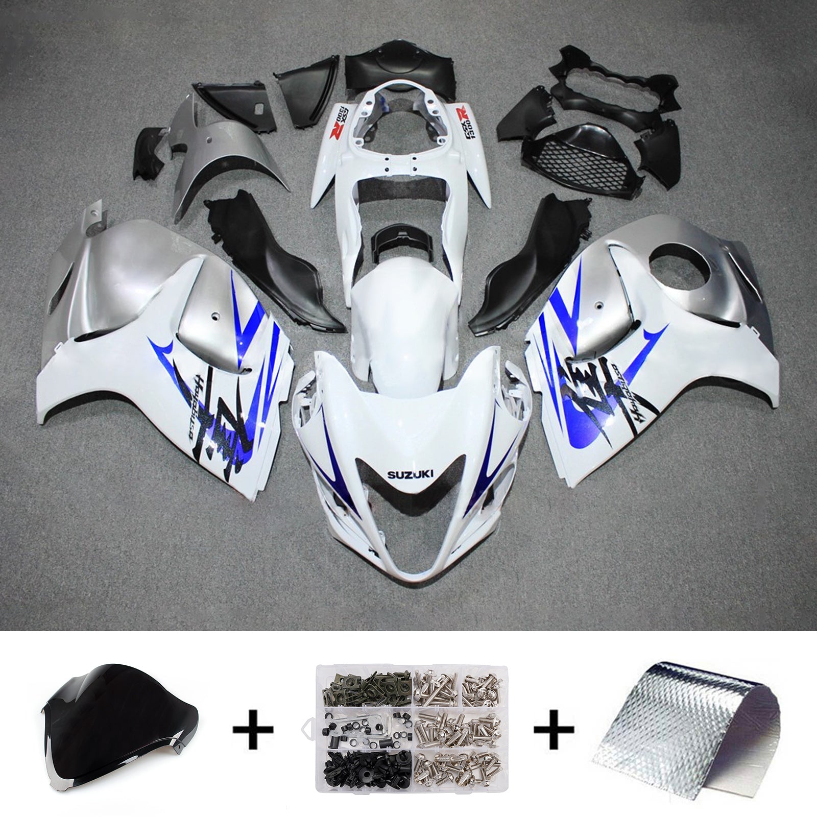 Amotopart 2008-2020 Suzuki Hayabusa GSX1300R White Blue Black Fairing Kit