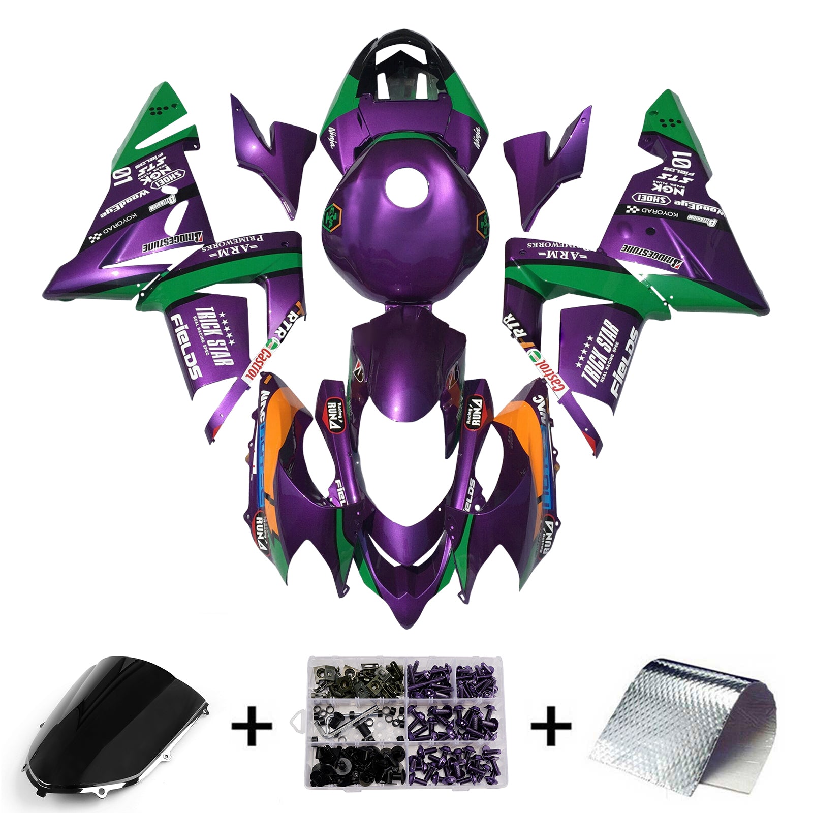 Amotopart 2004-2005 Kawasaki ZX10R Purple Green Fairing Kit