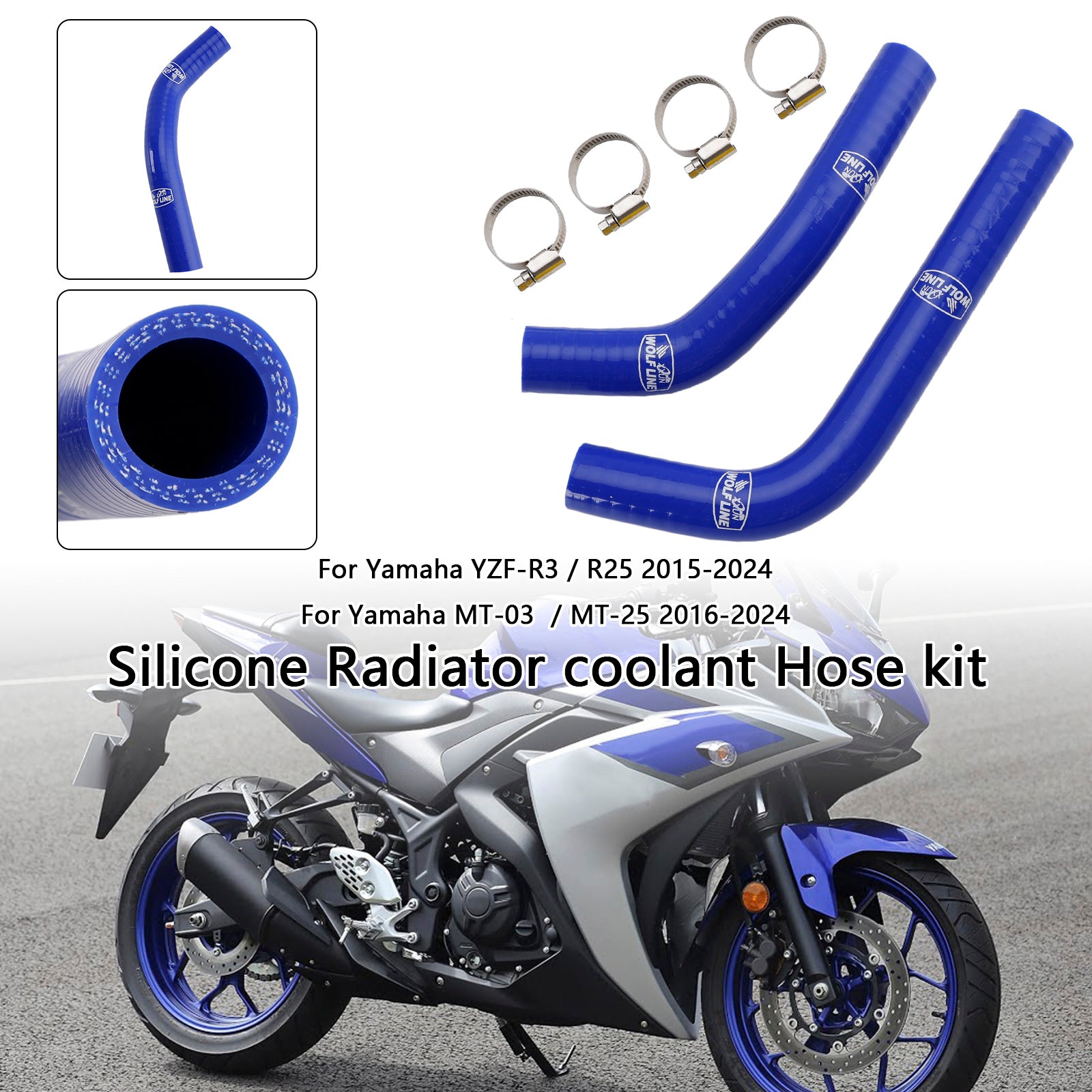 2015-2024 Yamaha MT-03 MT-25 YZF R3 R25 Mangueira de resfriador de radiador de silicone R25